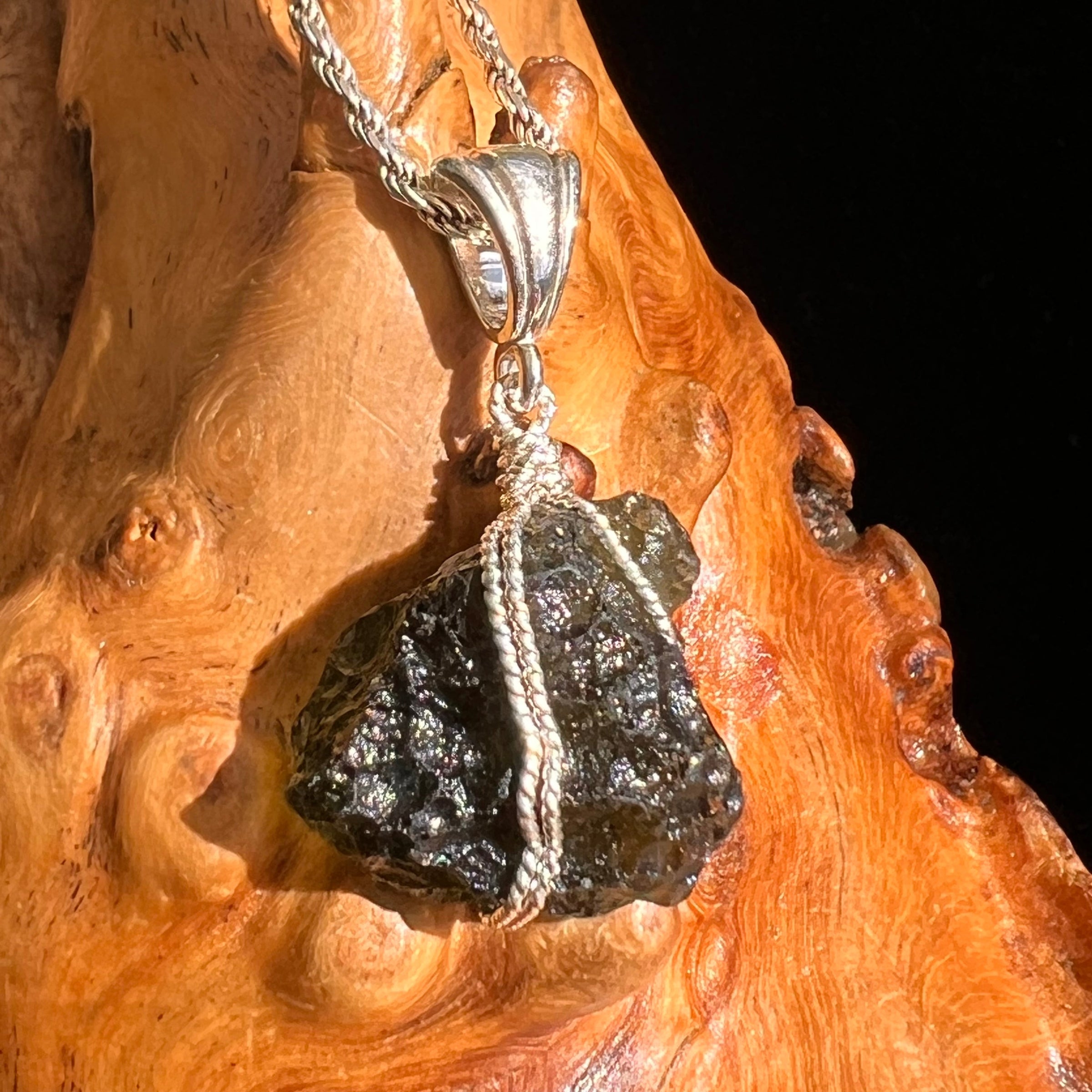 Moldavite Wire Wrapped Pendant Sterling Silver #5738-Moldavite Life