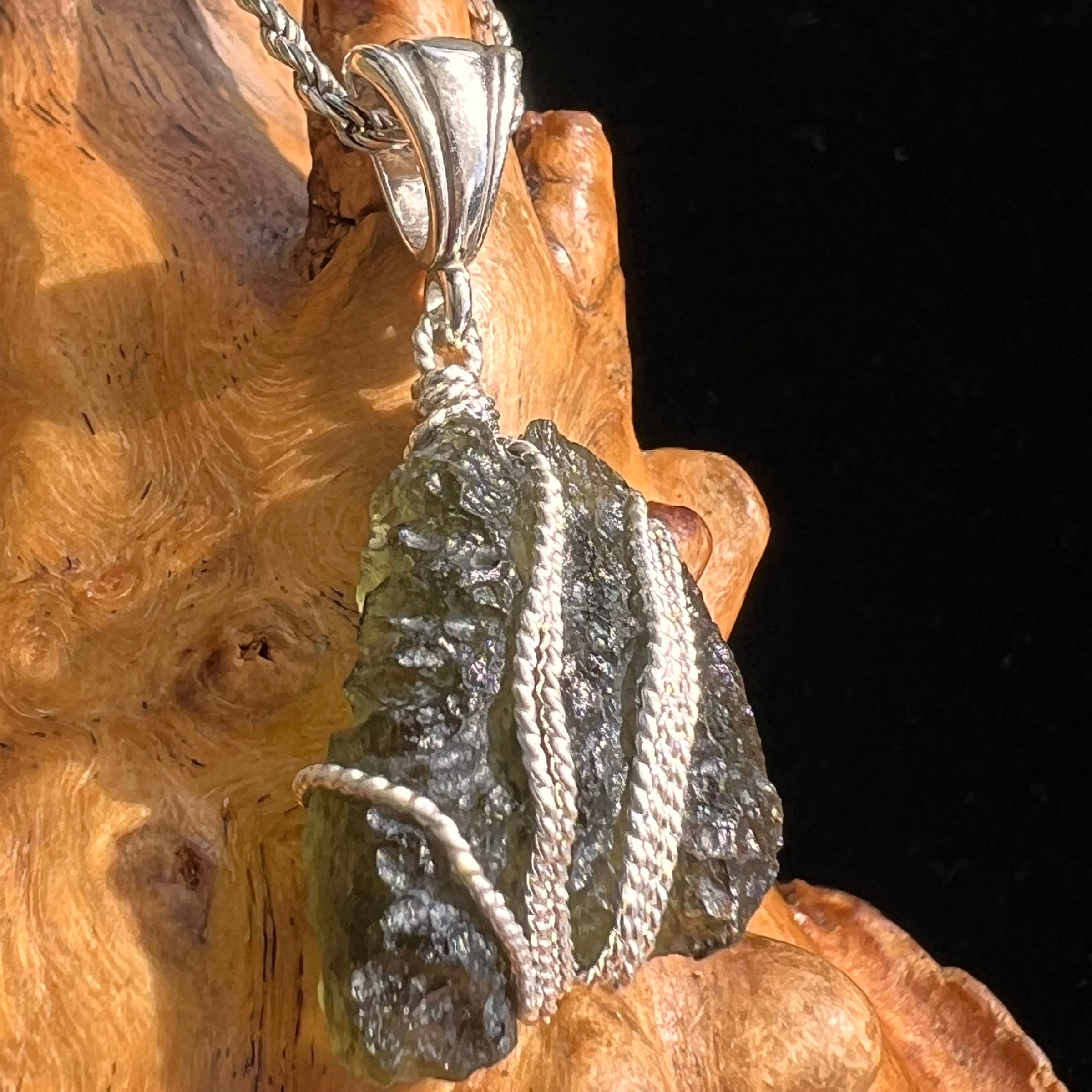 Moldavite Wire Wrapped Pendant Sterling Silver #5741-Moldavite Life