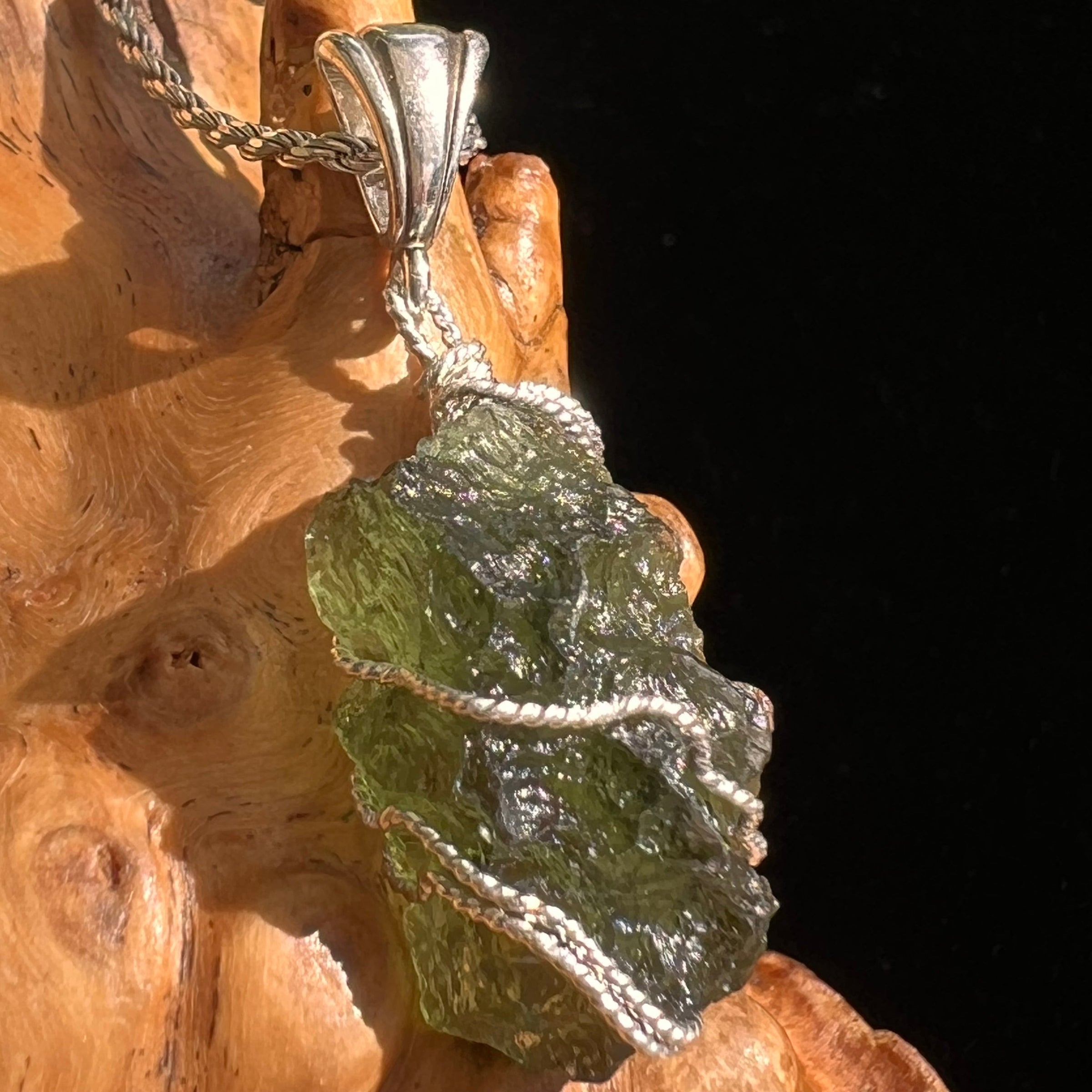 Moldavite Wire Wrapped Pendant Sterling Silver #5743-Moldavite Life