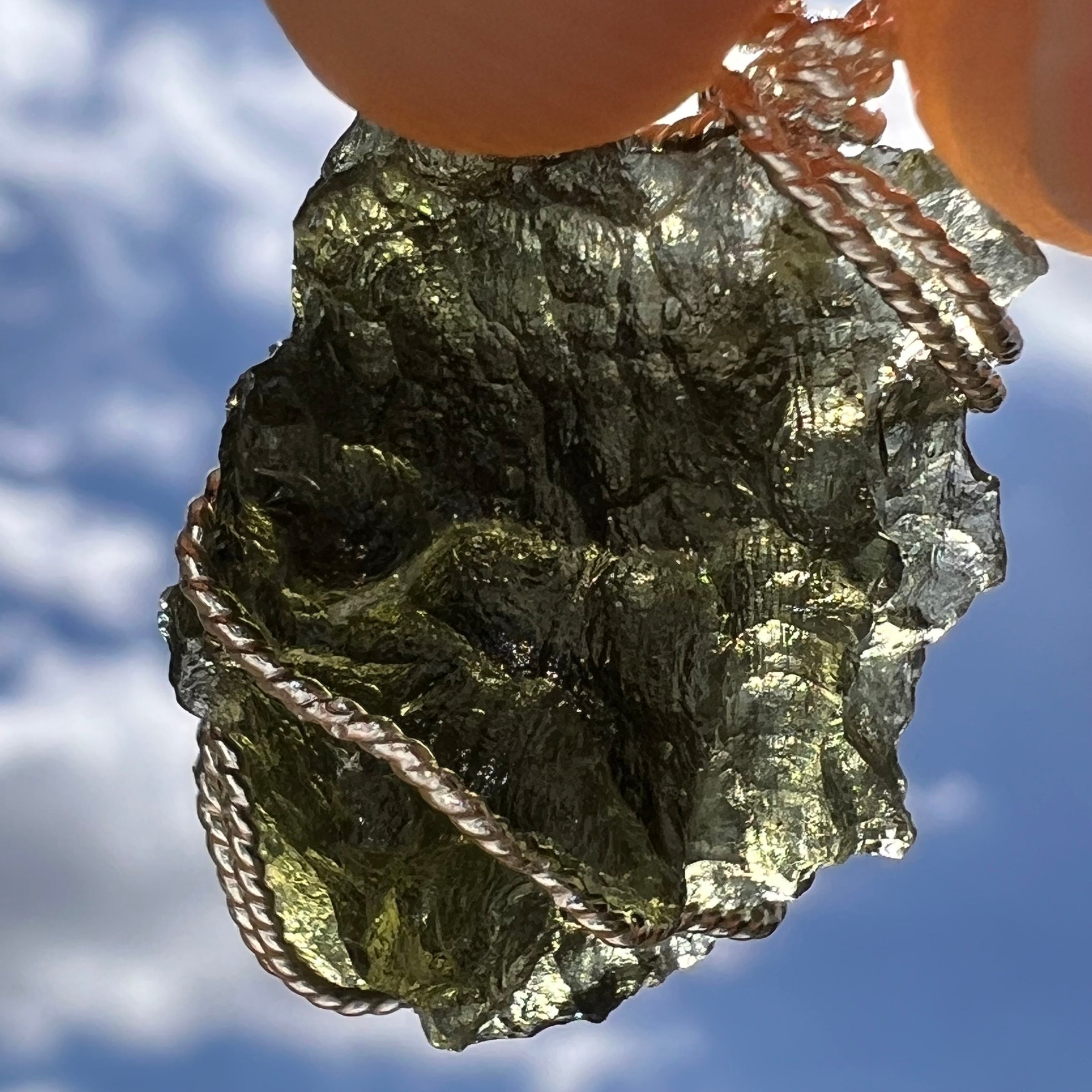 Moldavite Wire Wrapped Pendant Sterling Silver #5743-Moldavite Life
