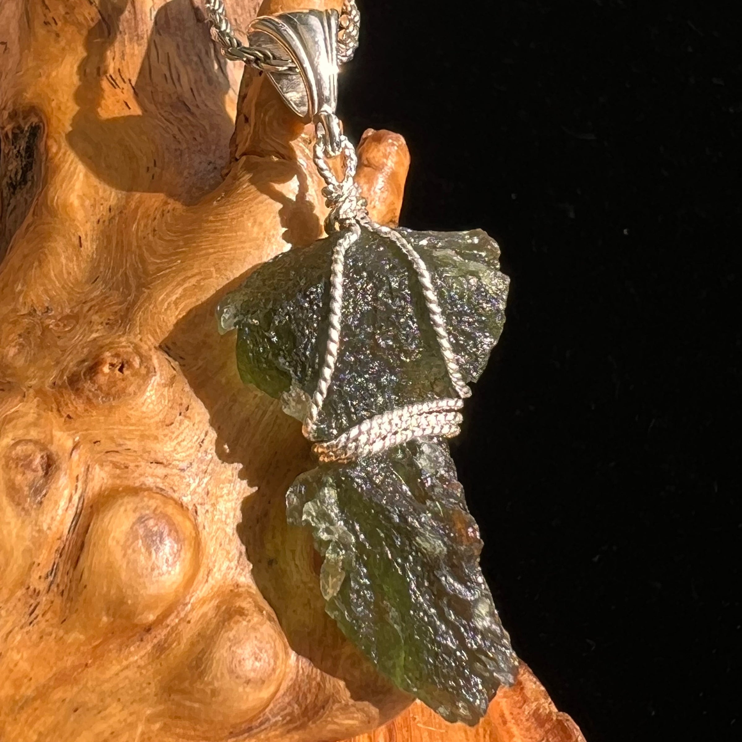 Moldavite Wire Wrapped Pendant Sterling Silver #5745-Moldavite Life