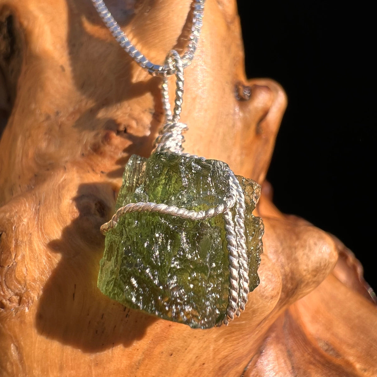 Moldavite Wire Wrapped Pendant Sterling Silver #5768-Moldavite Life