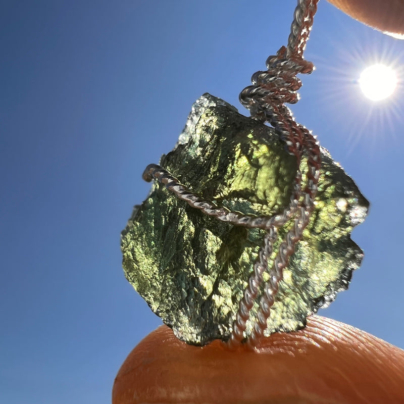 Moldavite Wire Wrapped Pendant Sterling Silver #5768-Moldavite Life