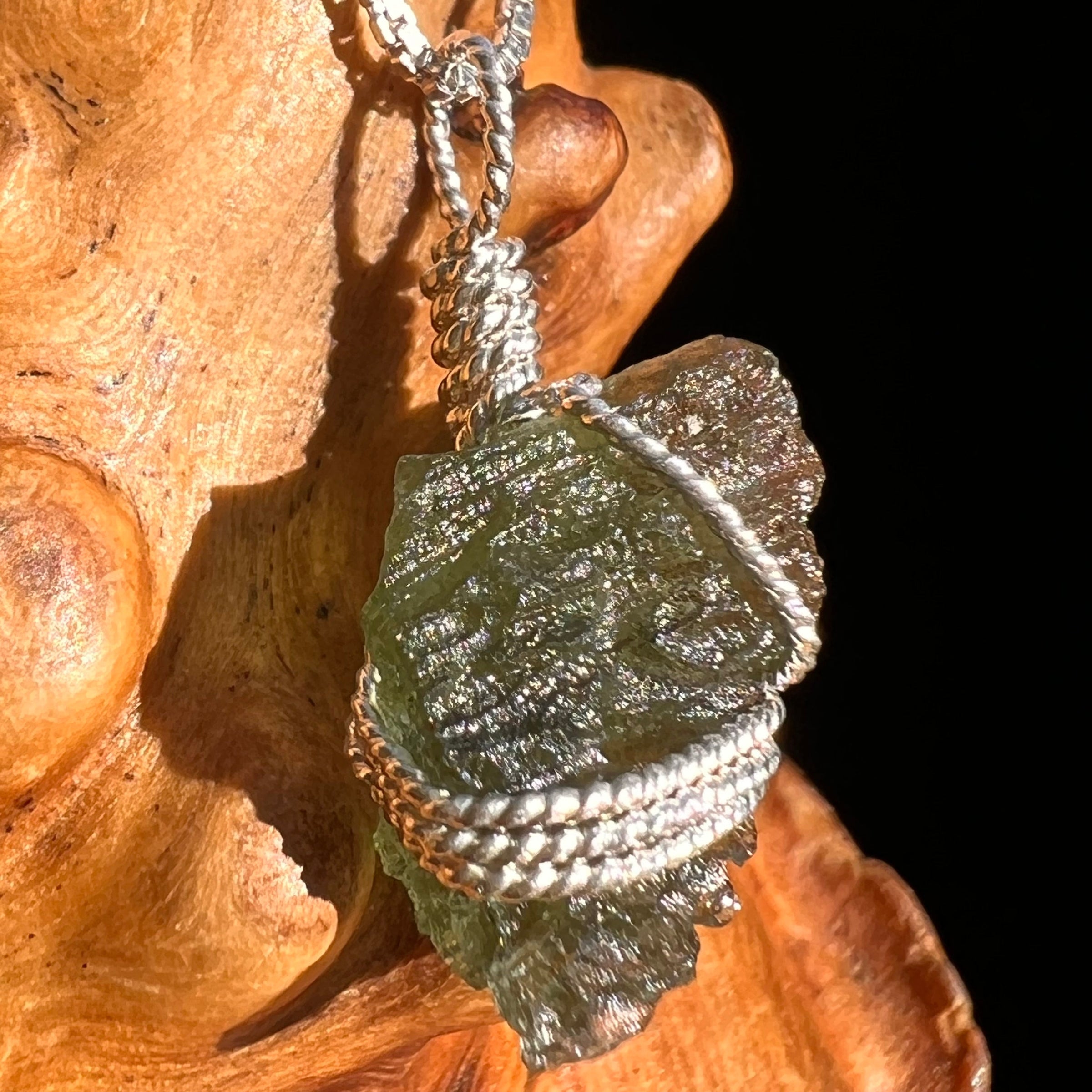 Moldavite Wire Wrapped Pendant Sterling Silver #5770-Moldavite Life