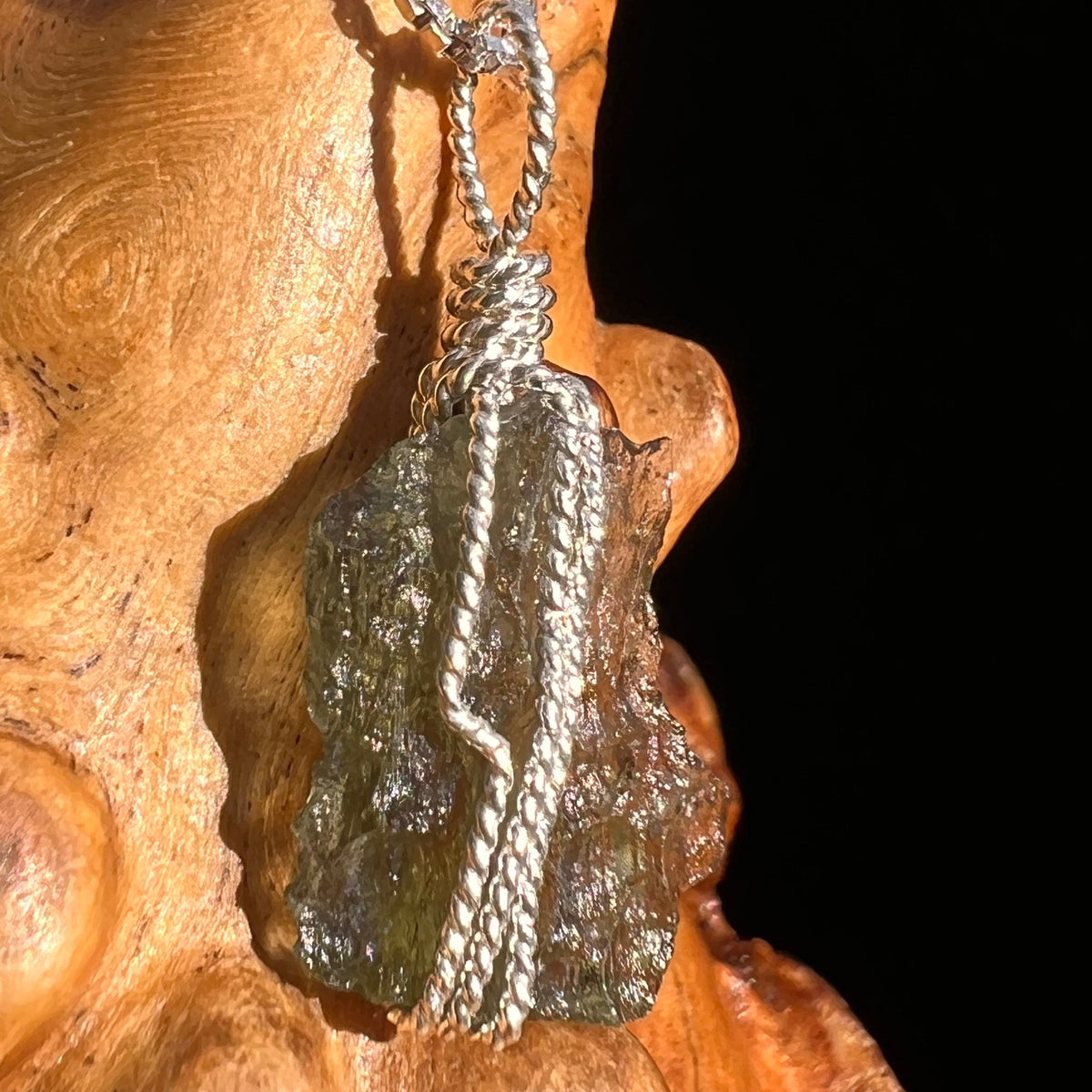 Moldavite Wire Wrapped Pendant Sterling Silver #5772-Moldavite Life