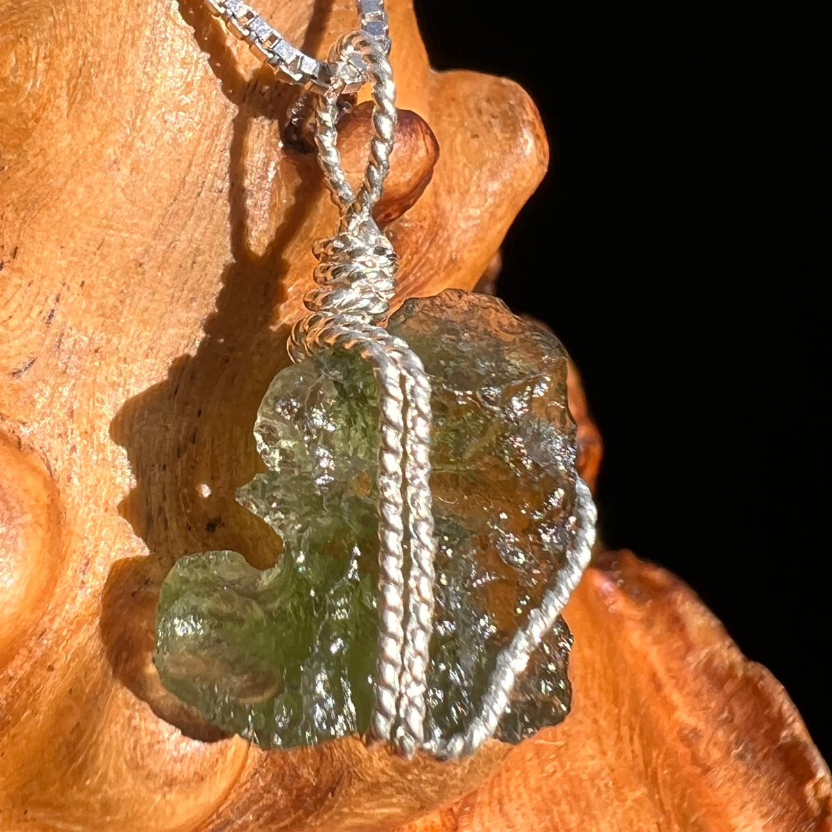 Moldavite Wire Wrapped Pendant Sterling Silver #5775-Moldavite Life