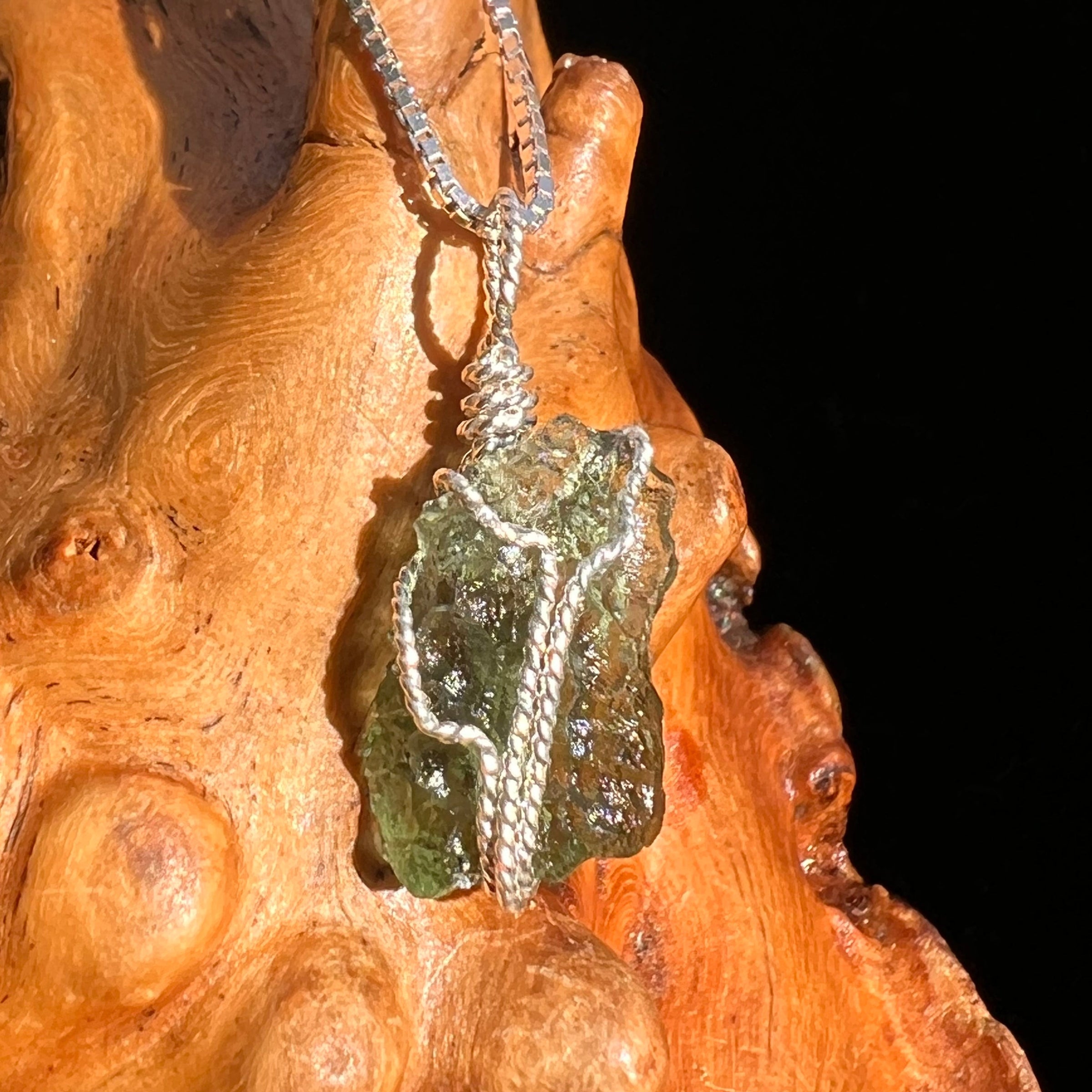 Moldavite Wire Wrapped Pendant Sterling Silver #5777-Moldavite Life