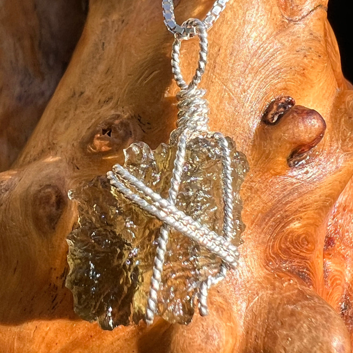 Moldavite Wire Wrapped Pendant Sterling Silver #5782-Moldavite Life