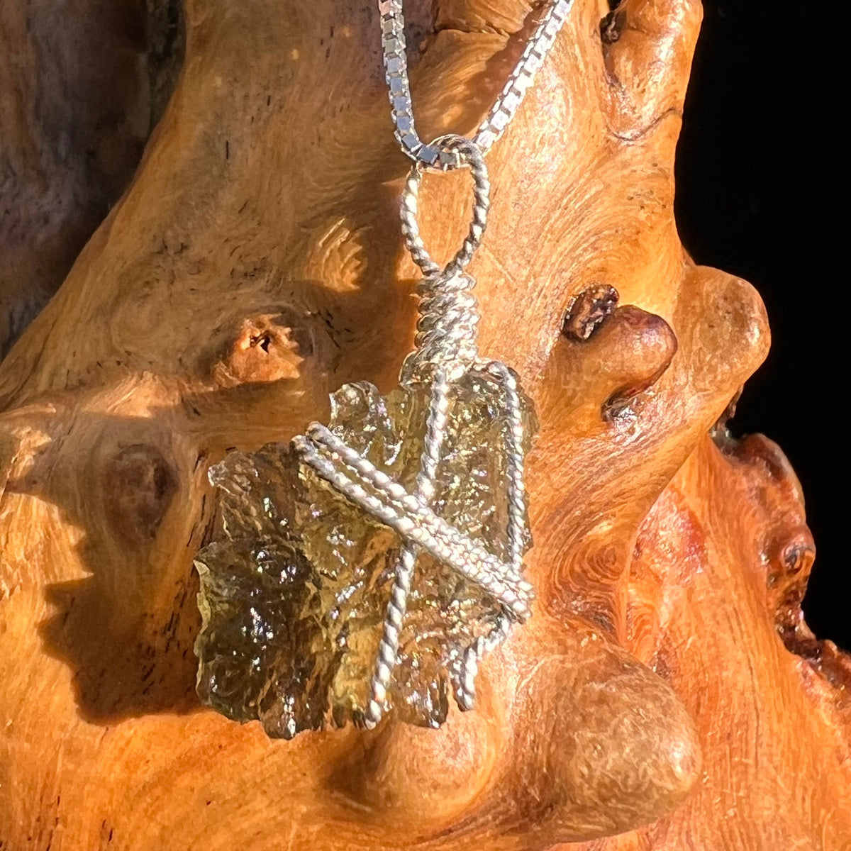 Moldavite Wire Wrapped Pendant Sterling Silver #5782-Moldavite Life