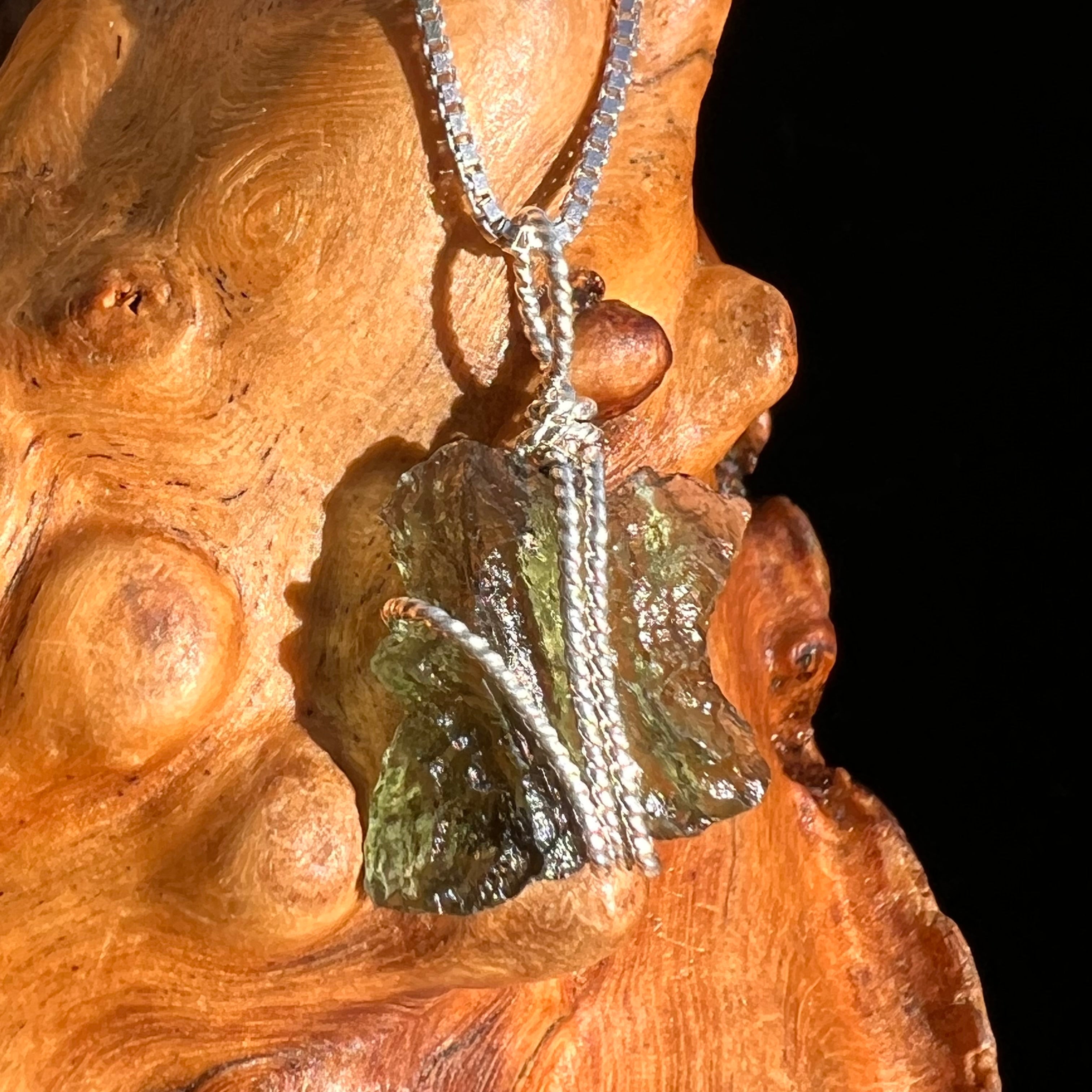 Sterling silver moldavite wire wrapped pendant deals