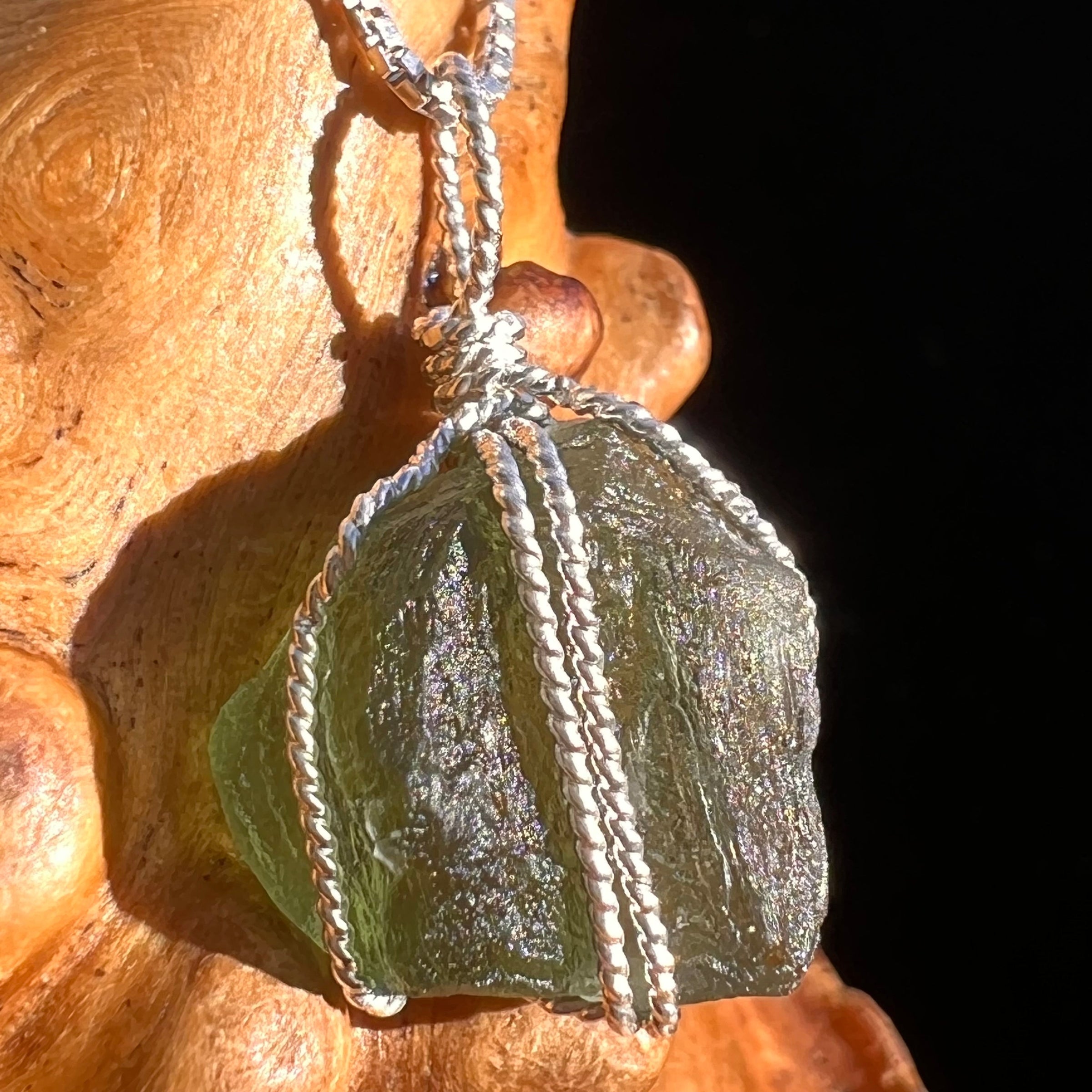 Moldavite Wire Wrapped Pendant Sterling Silver #5788-Moldavite Life