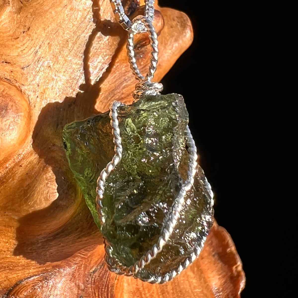 Moldavite Wire Wrapped Pendant Sterling Silver #5790-Moldavite Life