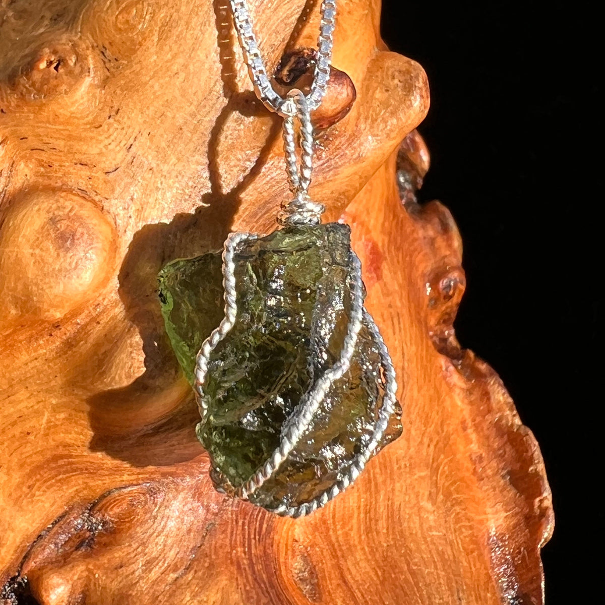 Moldavite Wire Wrapped Pendant Sterling Silver #5790-Moldavite Life