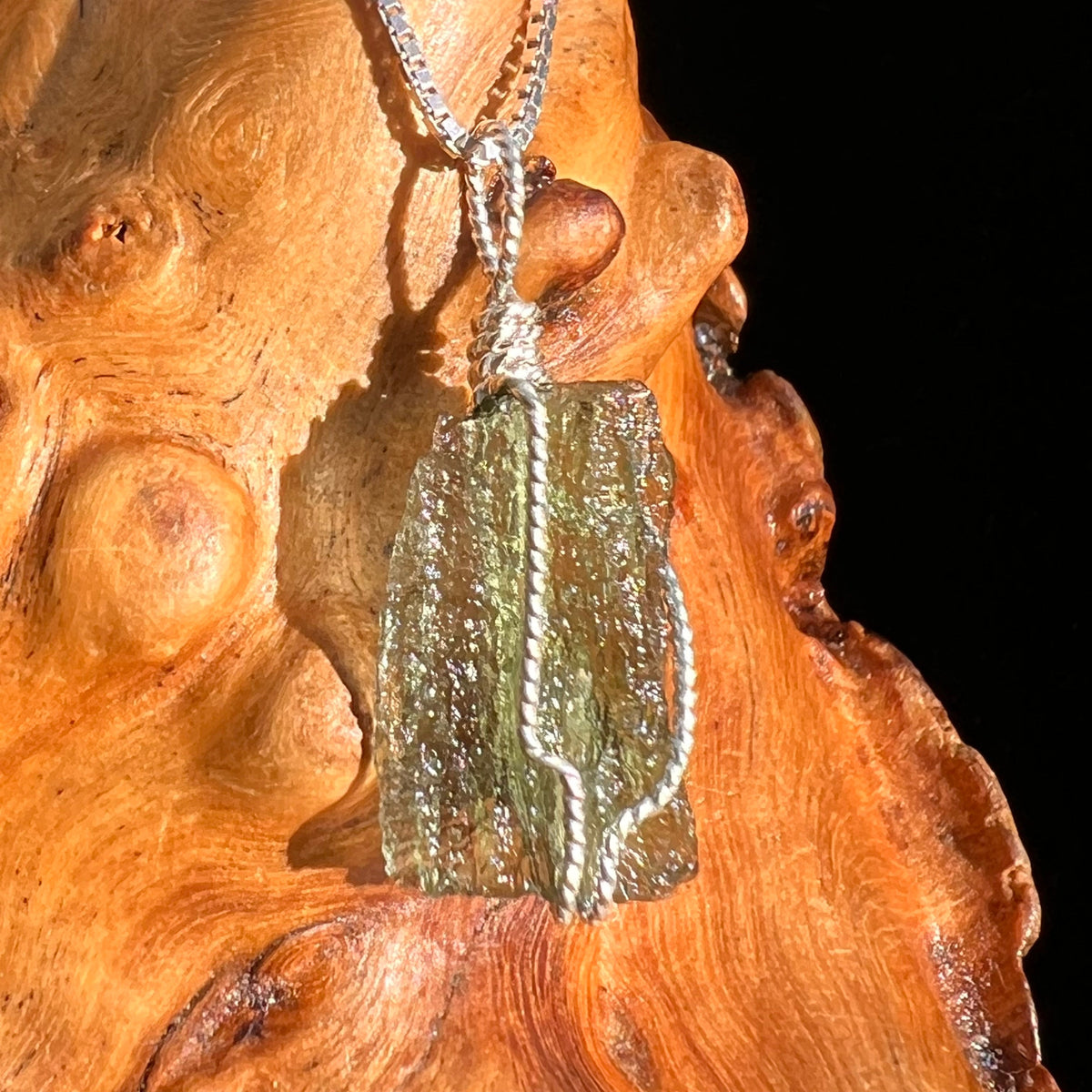 Moldavite Wire Wrapped Pendant Sterling Silver #5794-Moldavite Life