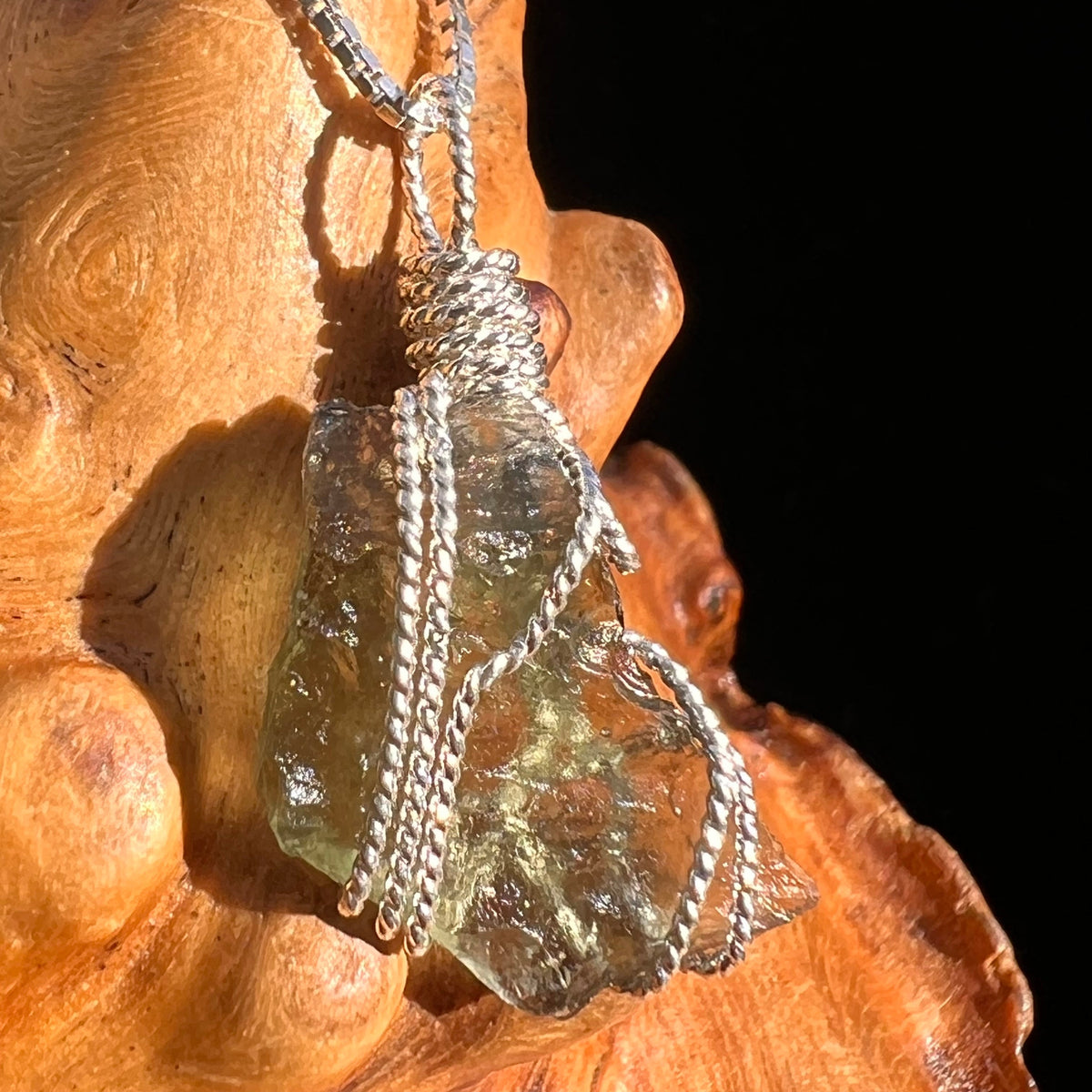 Moldavite Wire Wrapped Pendant Sterling Silver #5795-Moldavite Life