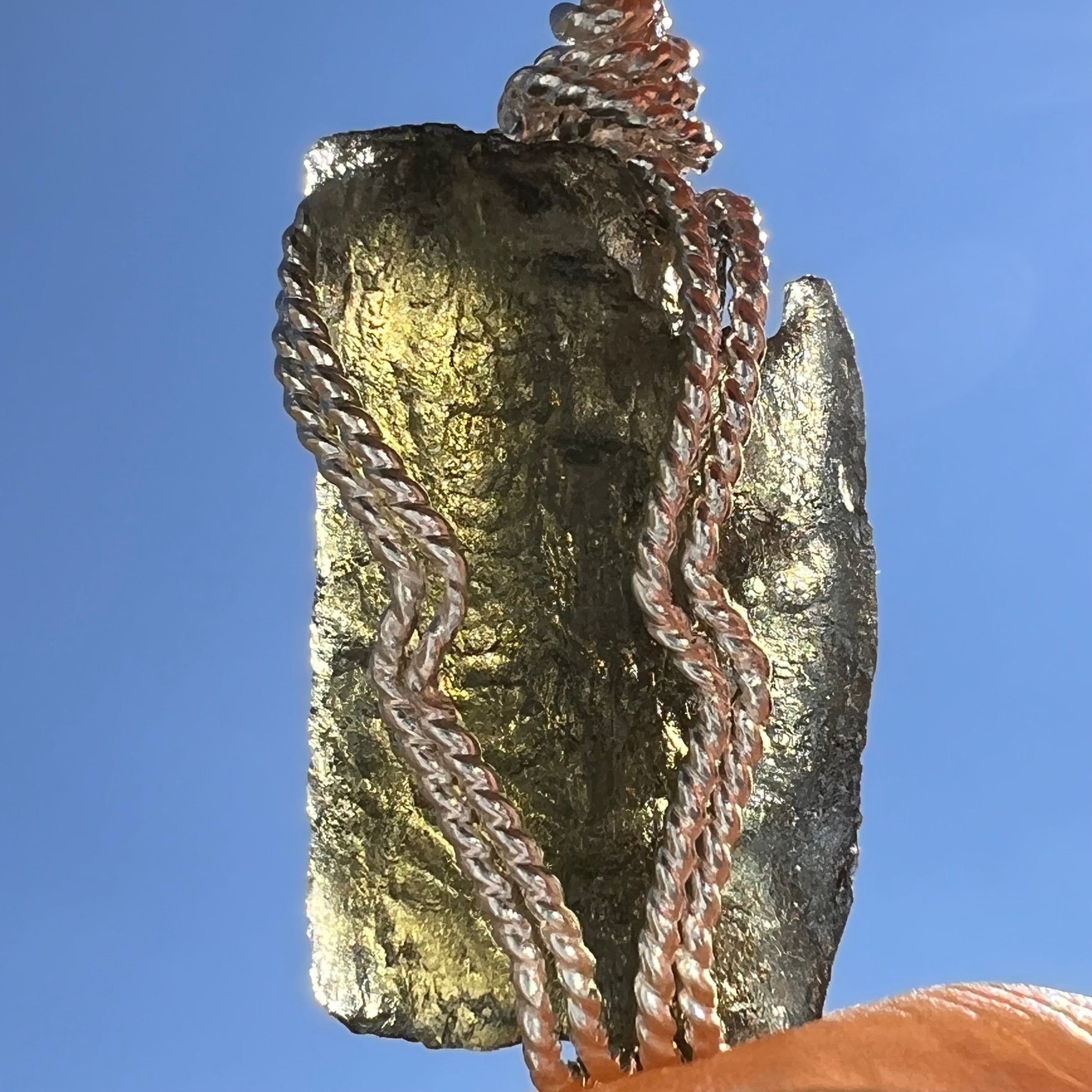 Moldavite Wire Wrapped Pendant Sterling Silver #5796-Moldavite Life