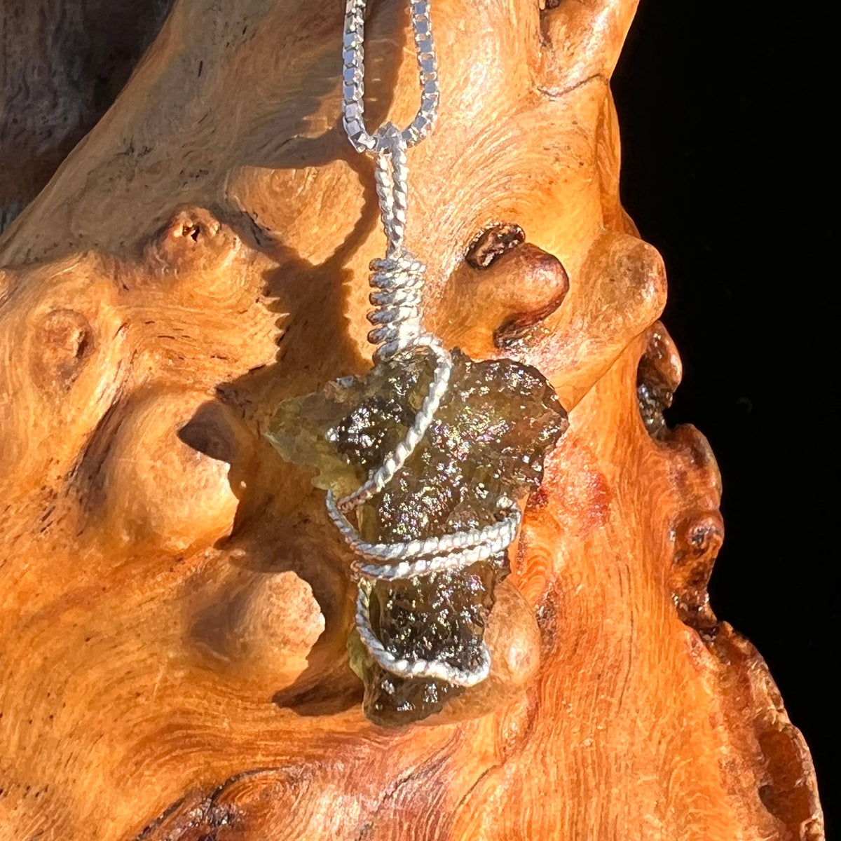 Moldavite Wire Wrapped Pendant Sterling Silver #5797-Moldavite Life