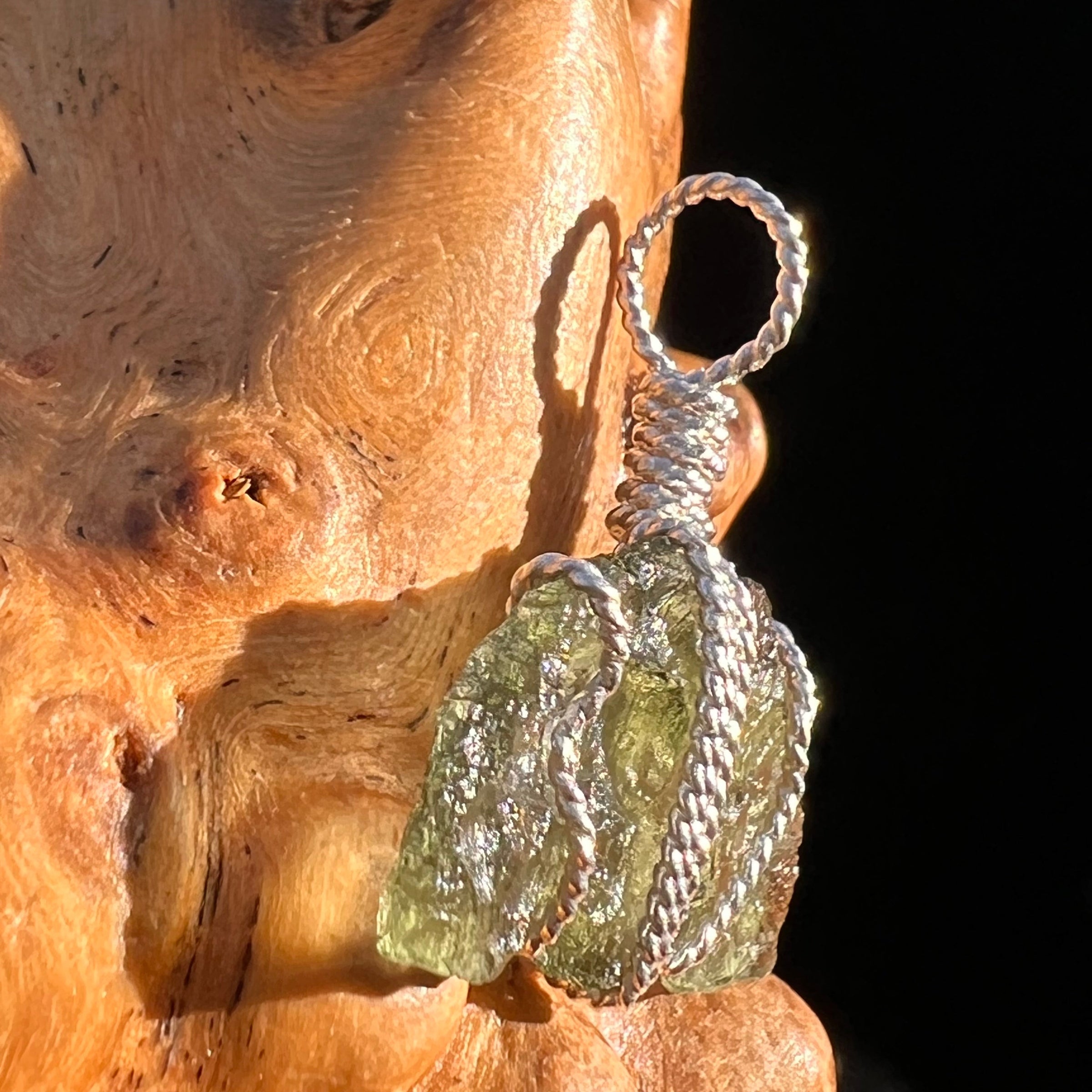 Moldavite Wire Wrapped Pendant Sterling Silver #5801-Moldavite Life
