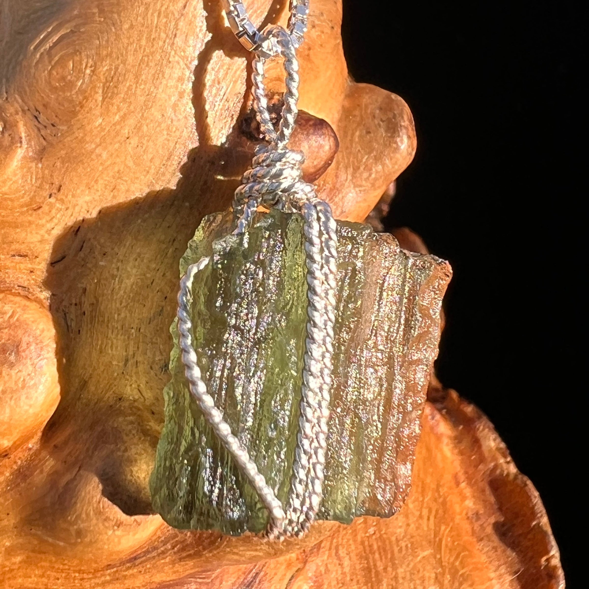 Moldavite Wire Wrapped Pendant Sterling Silver #5803-Moldavite Life