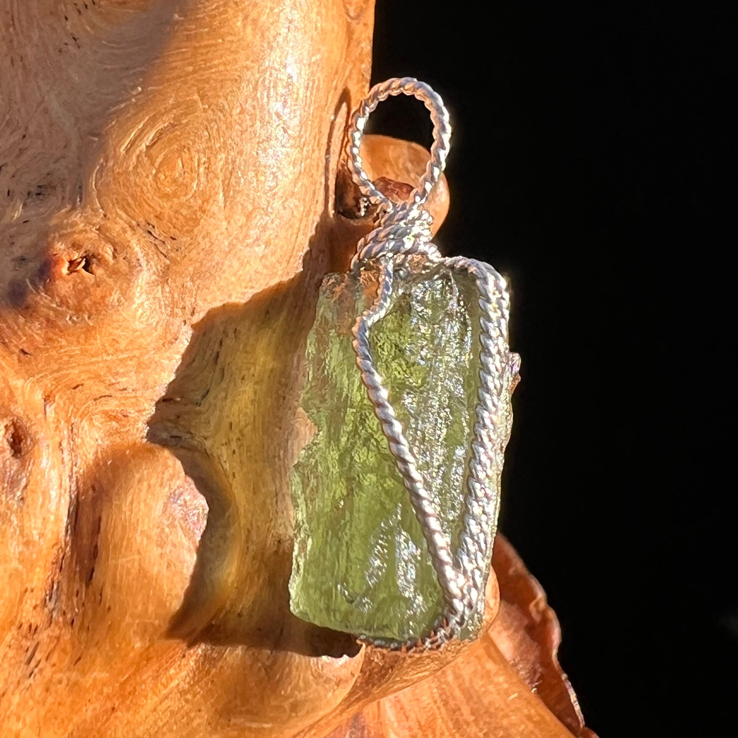 Moldavite Wire Wrapped Pendant Sterling Silver #5803-Moldavite Life
