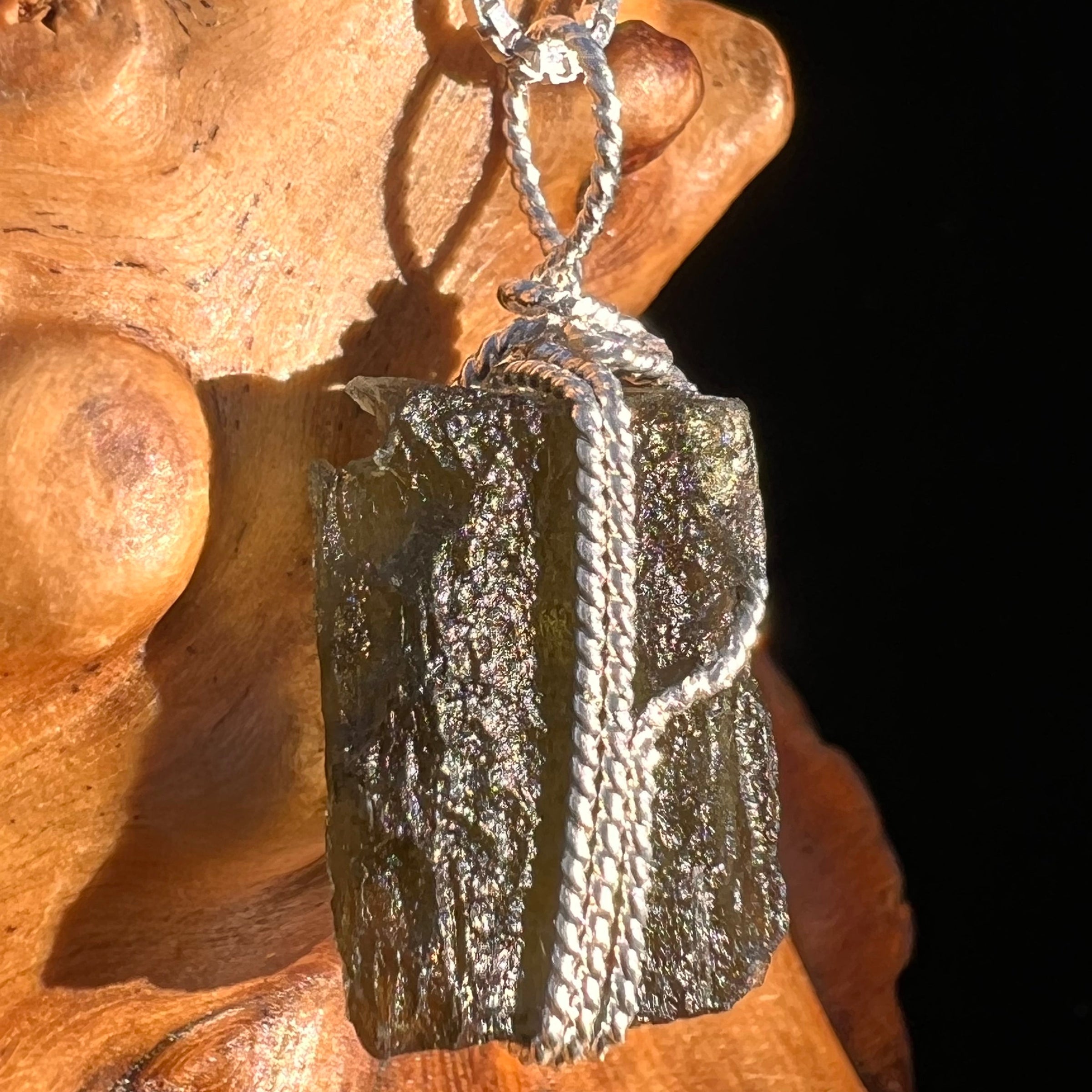 Moldavite Wire Wrapped Pendant Sterling Silver #5804-Moldavite Life