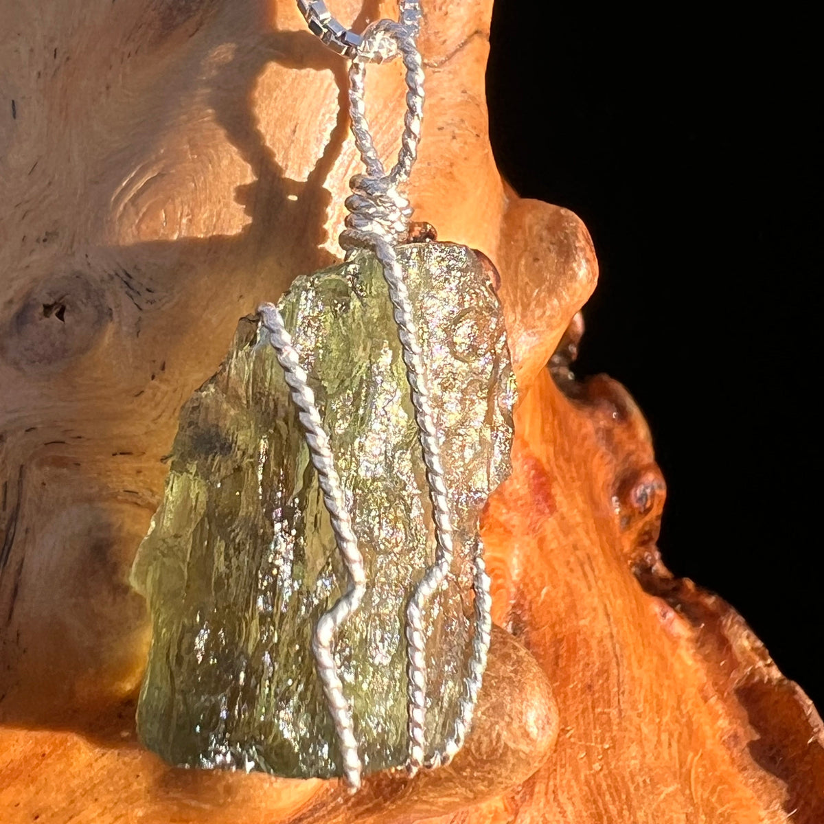 Moldavite Wire Wrapped Pendant Sterling Silver #5811-Moldavite Life