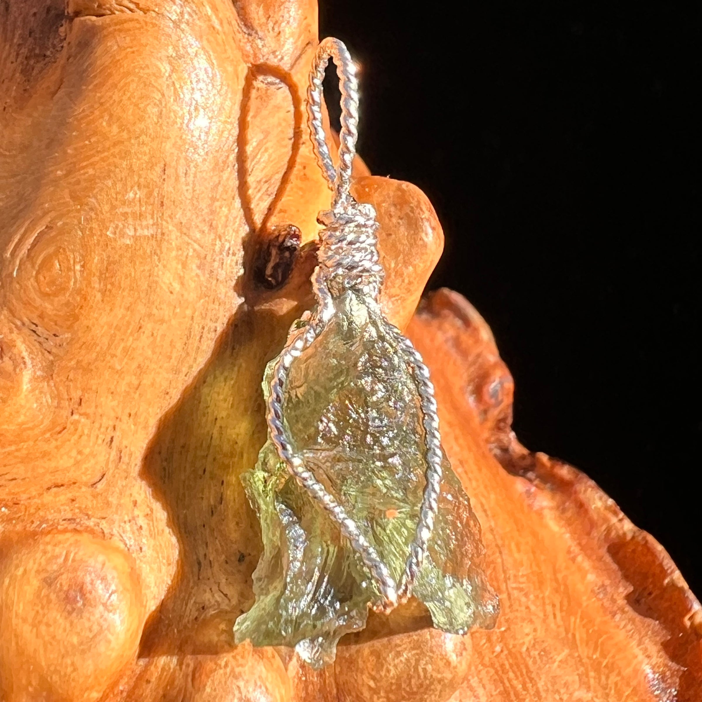 Moldavite Wire Wrapped Pendant Sterling Silver #6800-Moldavite Life