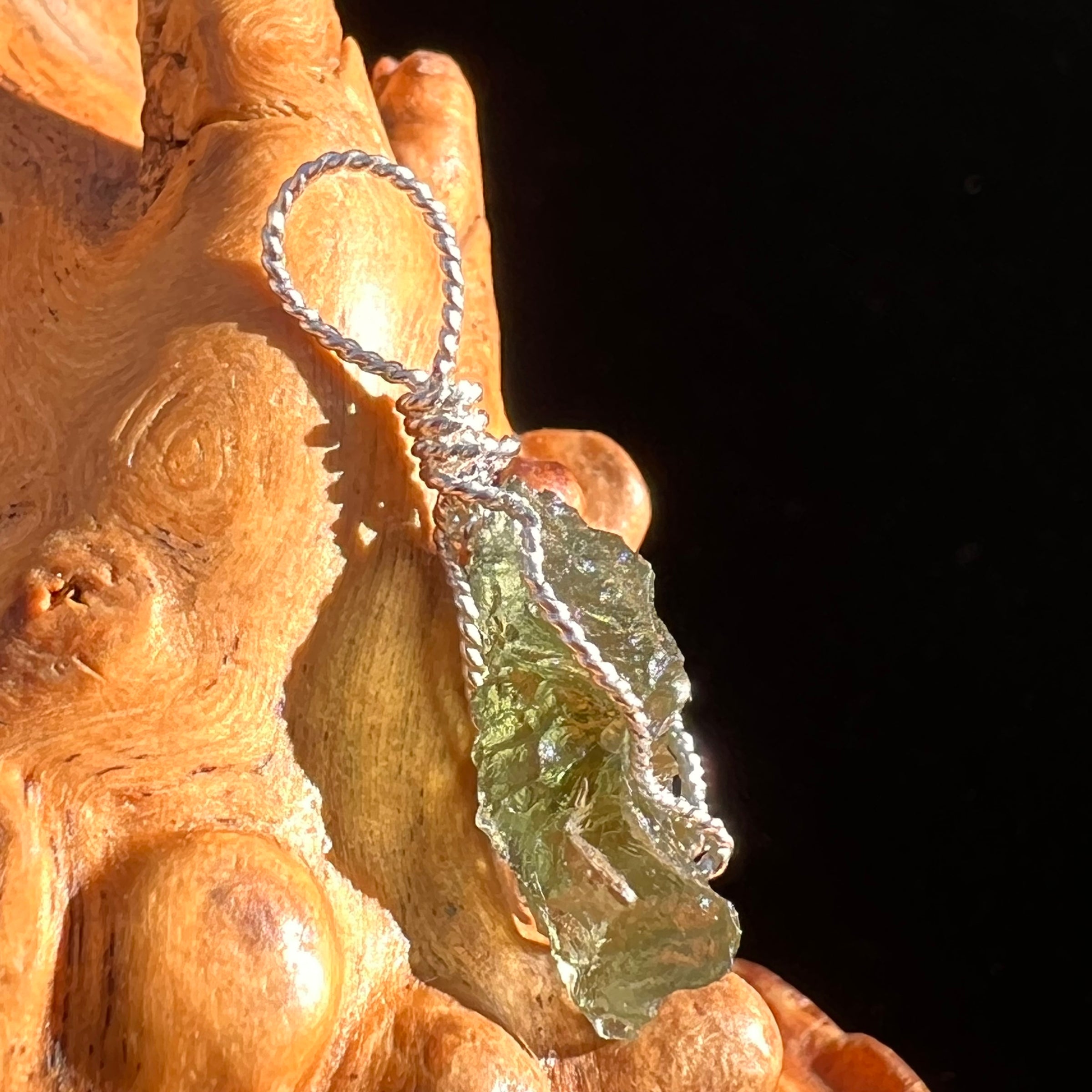 Moldavite Wire Wrapped Pendant Sterling Silver #6800-Moldavite Life