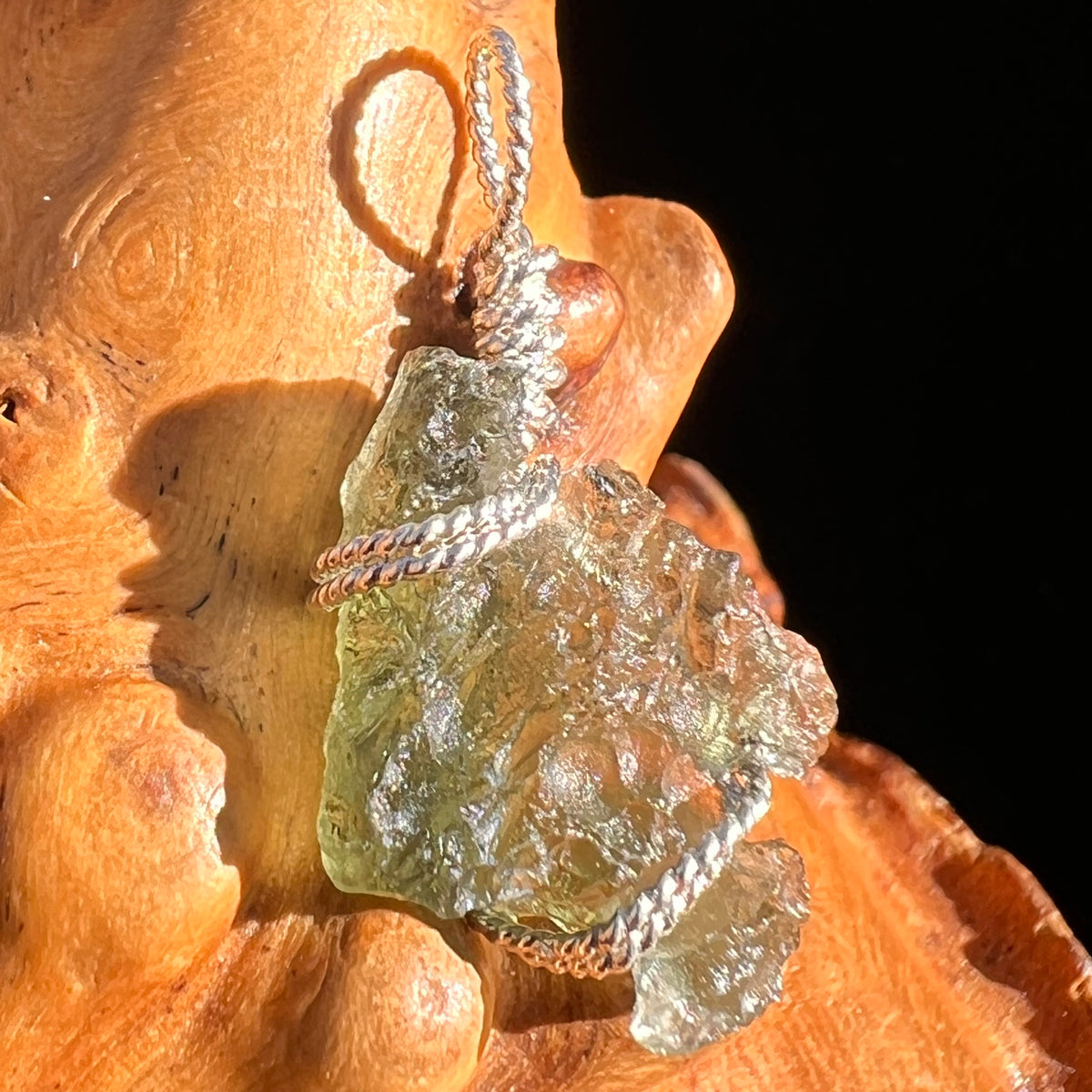 Moldavite Wire Wrapped Pendant Sterling Silver #6804-Moldavite Life