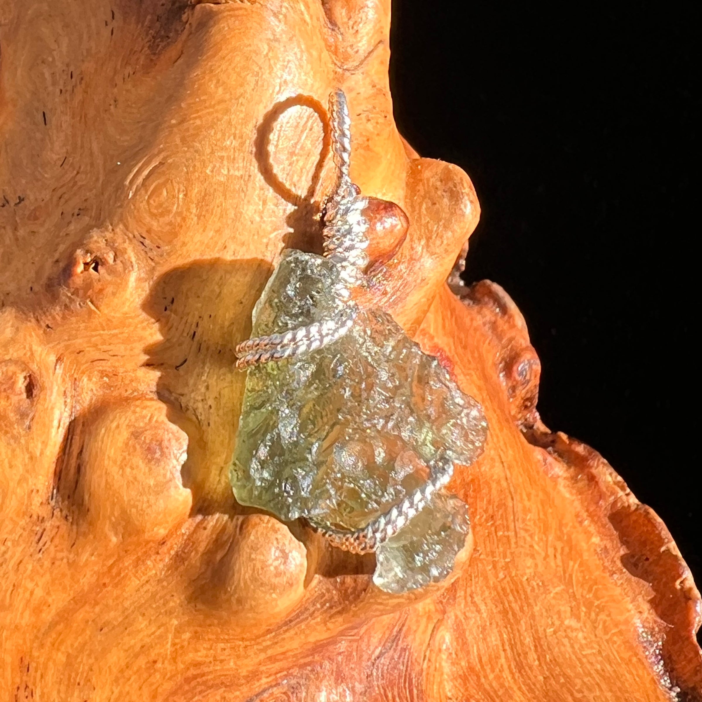 Moldavite Wire Wrapped Pendant Sterling Silver #6804-Moldavite Life