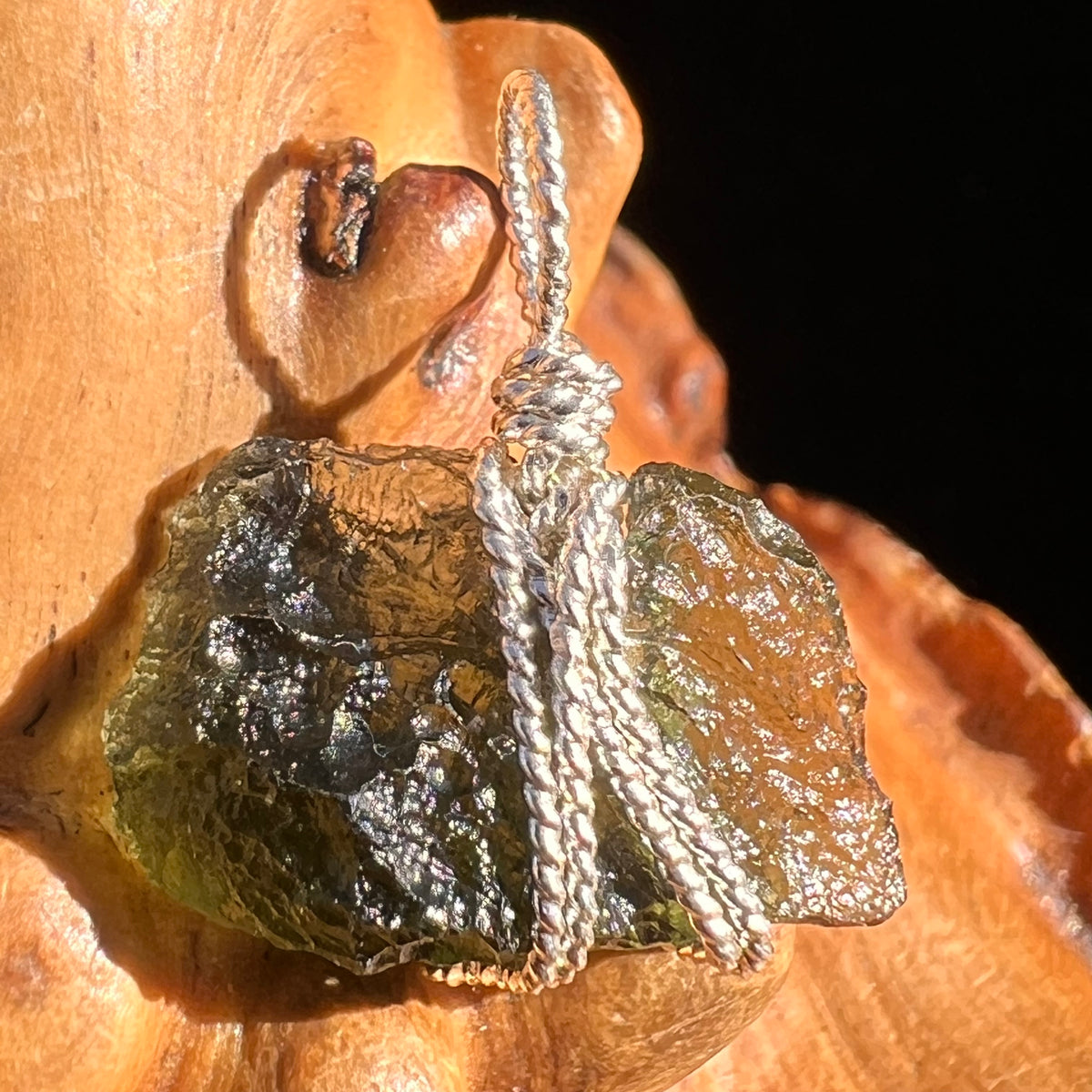 Moldavite Wire Wrapped Pendant Sterling Silver #6806-Moldavite Life