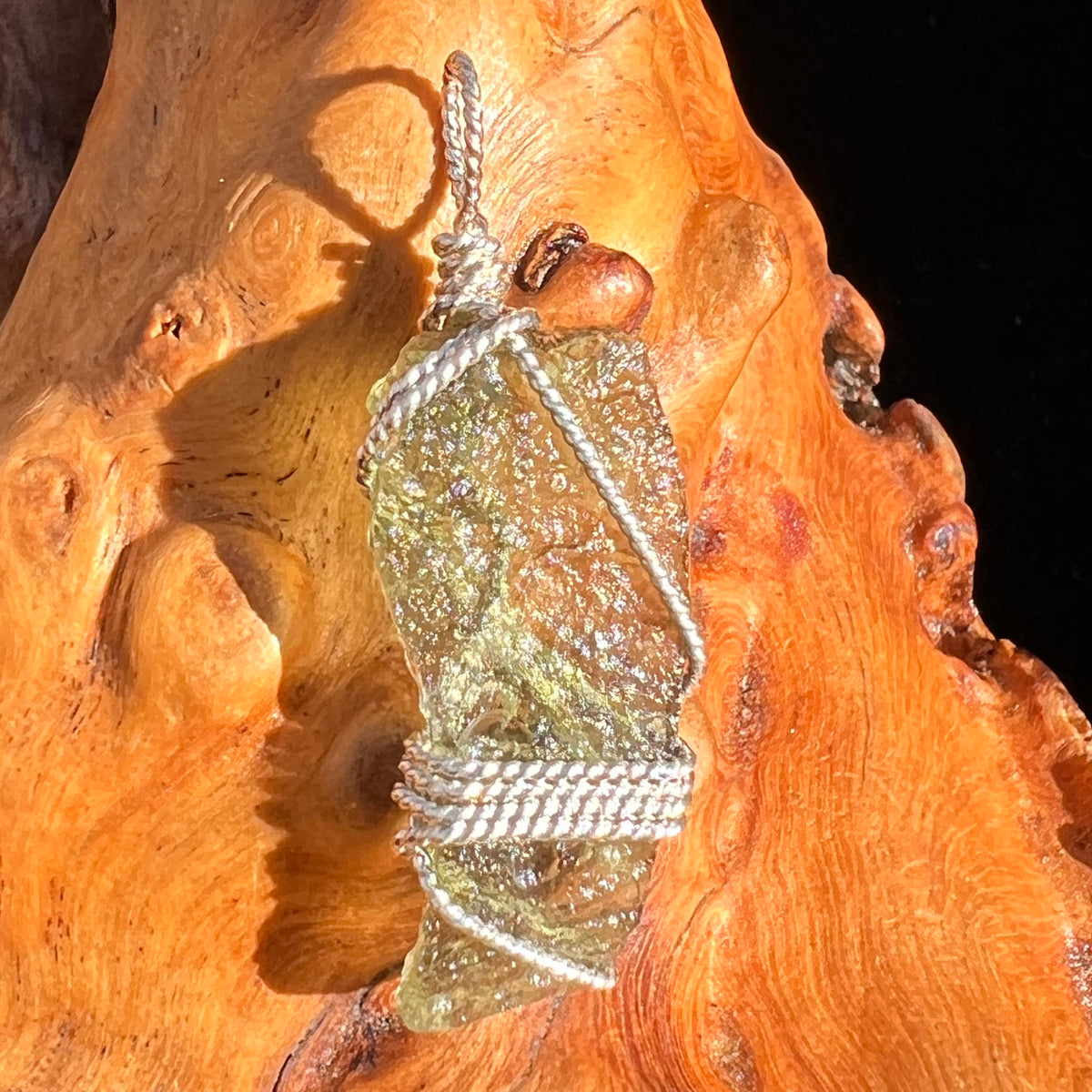 Moldavite Wire Wrapped Pendant Sterling Silver #6807-Moldavite Life