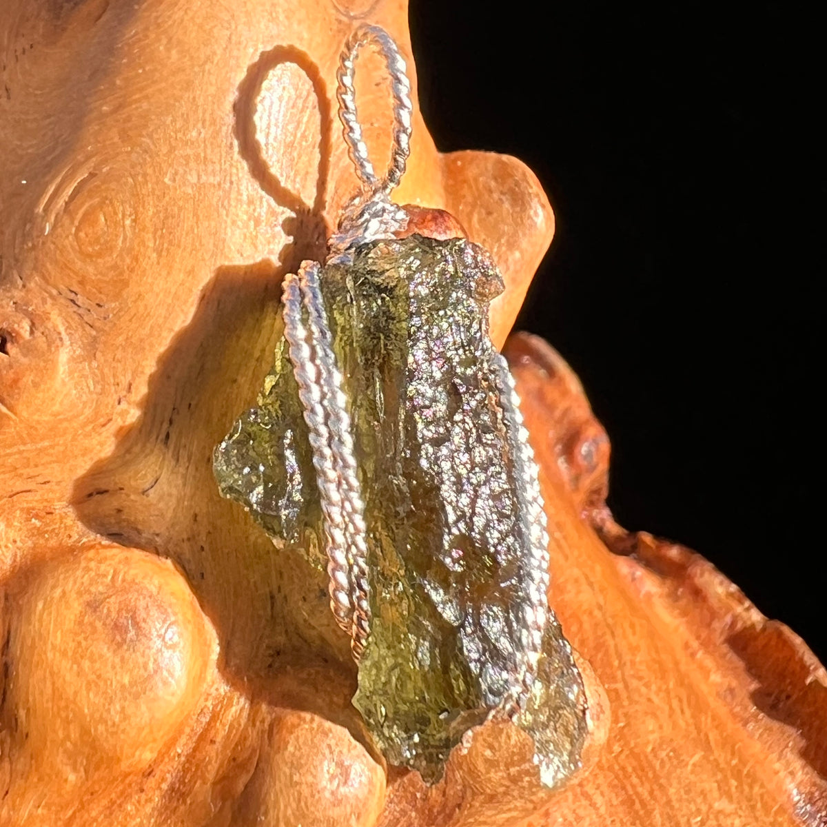 Moldavite Wire Wrapped Pendant Sterling Silver #6808-Moldavite Life