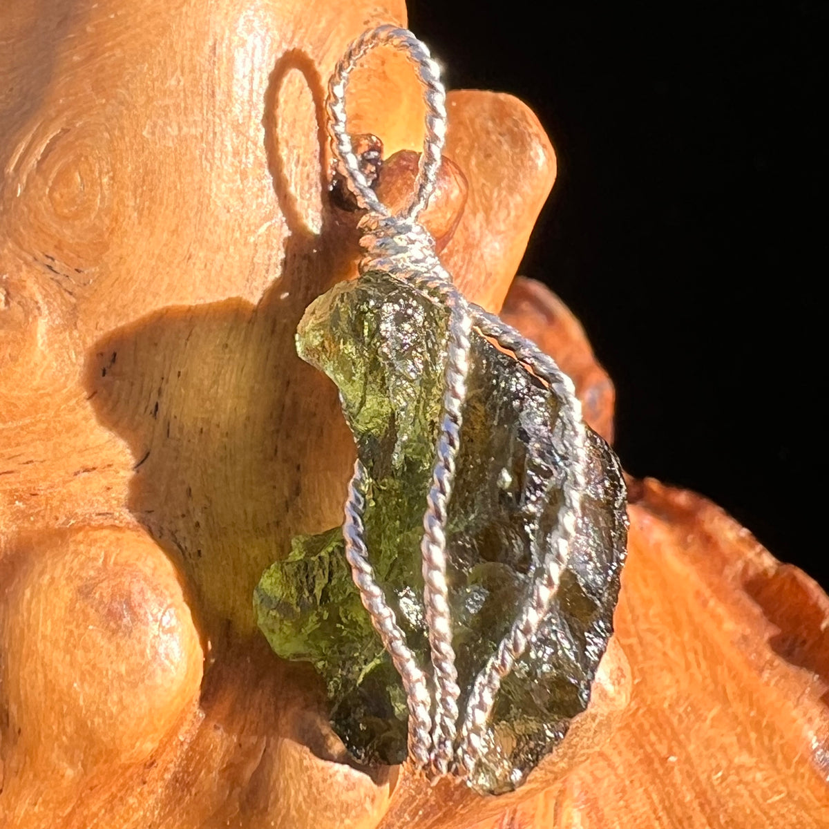 Moldavite Wire Wrapped Pendant Sterling Silver #6810-Moldavite Life