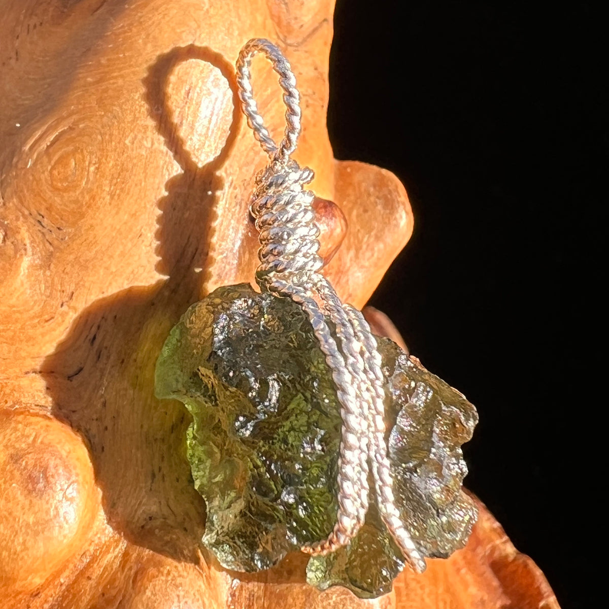 Moldavite Wire Wrapped Pendant Sterling Silver #6811-Moldavite Life