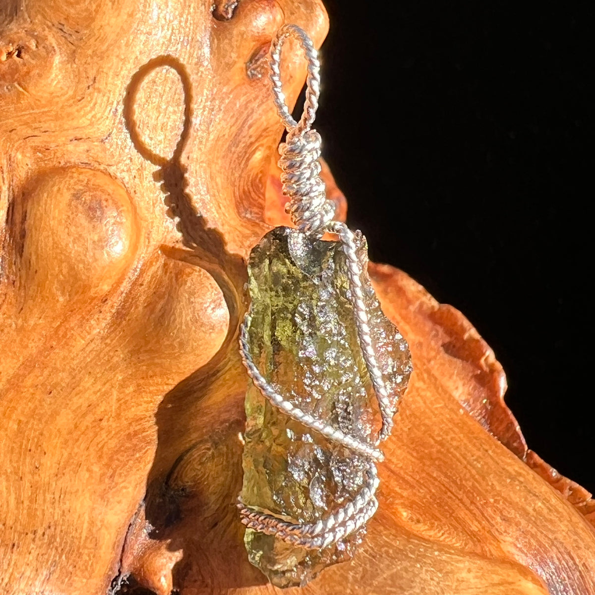 Moldavite Wire Wrapped Pendant Sterling Silver #6812-Moldavite Life