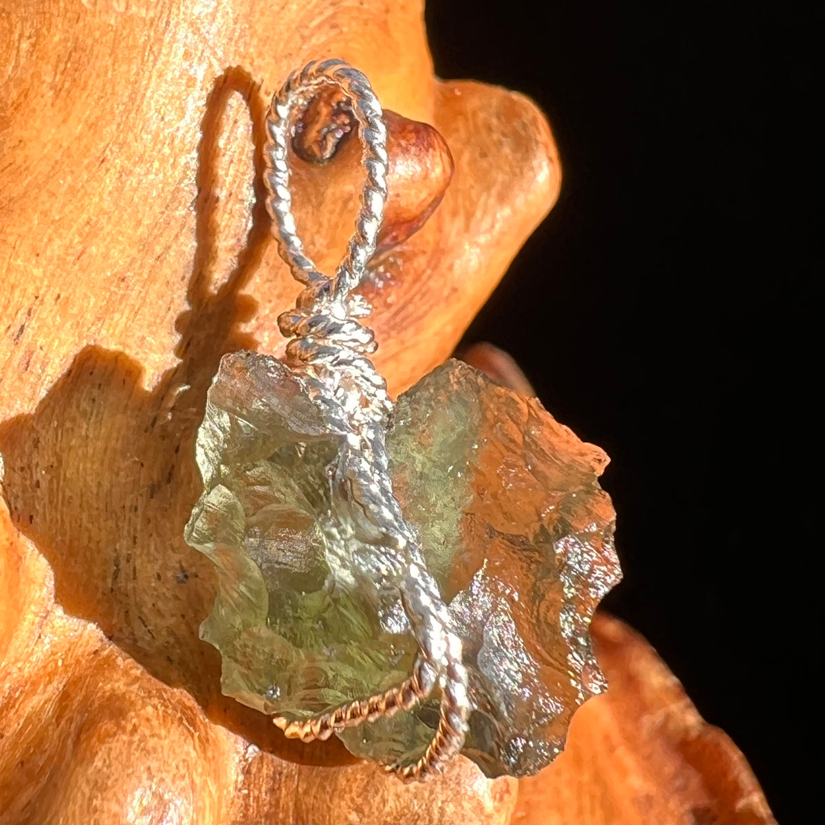 Moldavite Wire Wrapped Pendant Sterling Silver #6813-Moldavite Life