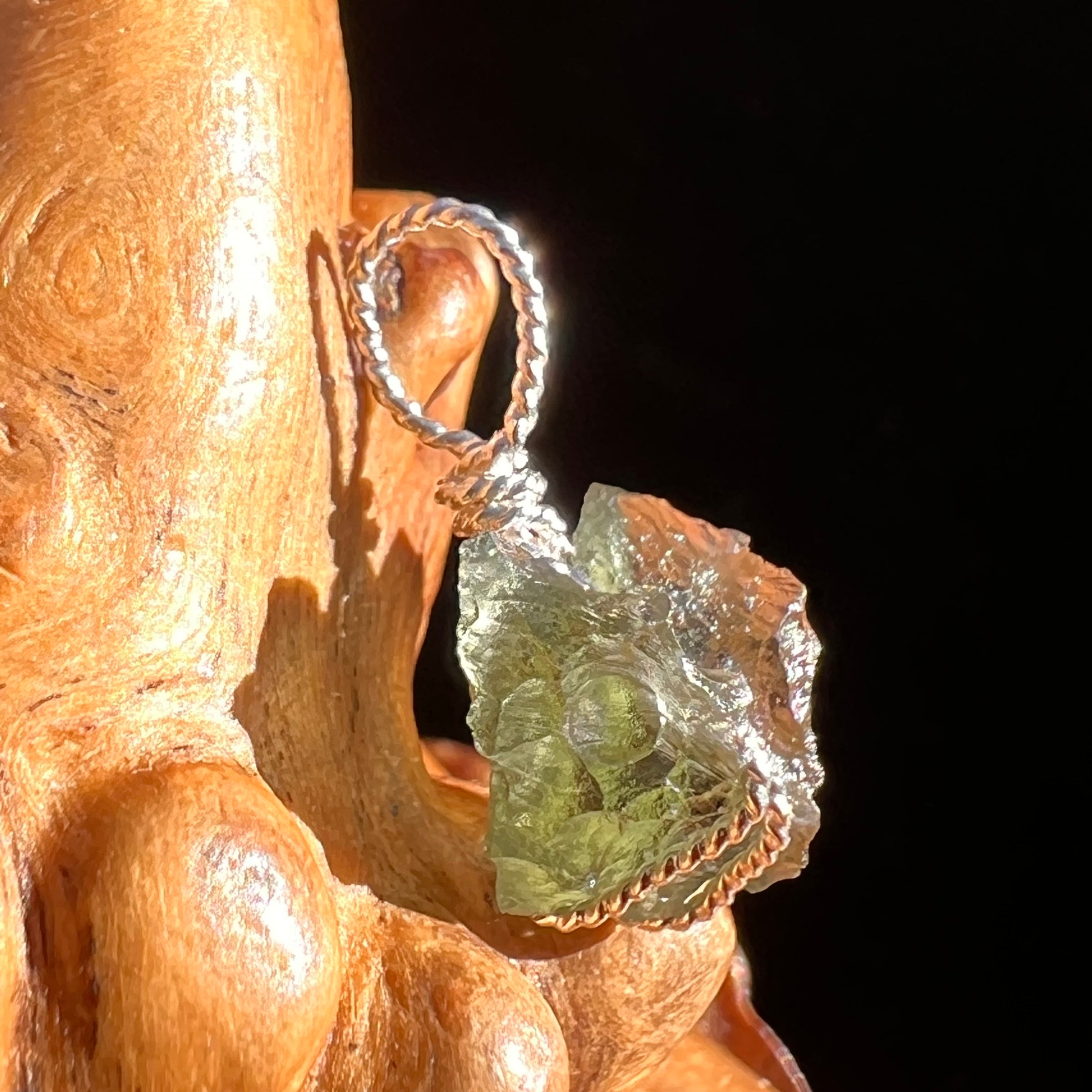 Moldavite Wire Wrapped Pendant Sterling Silver #6813-Moldavite Life