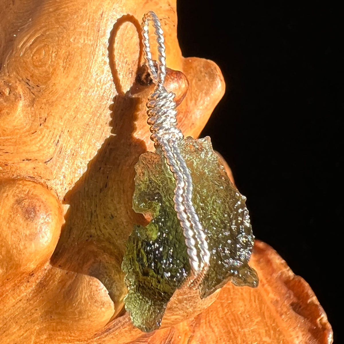 Moldavite Wire Wrapped Pendant Sterling Silver #6815-Moldavite Life