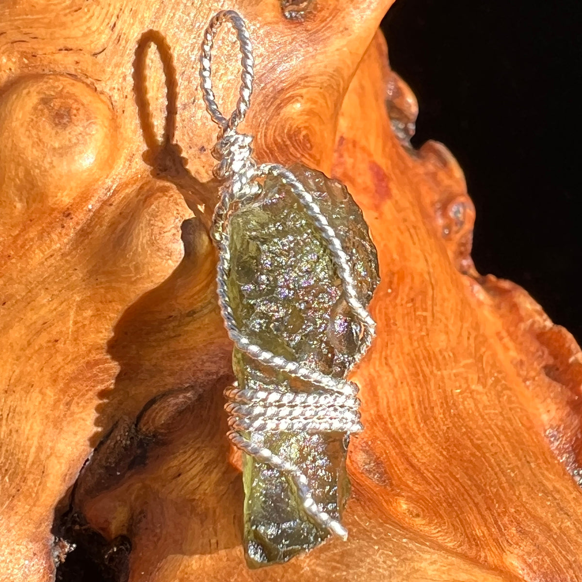 Moldavite Wire Wrapped Pendant Sterling Silver #6817-Moldavite Life