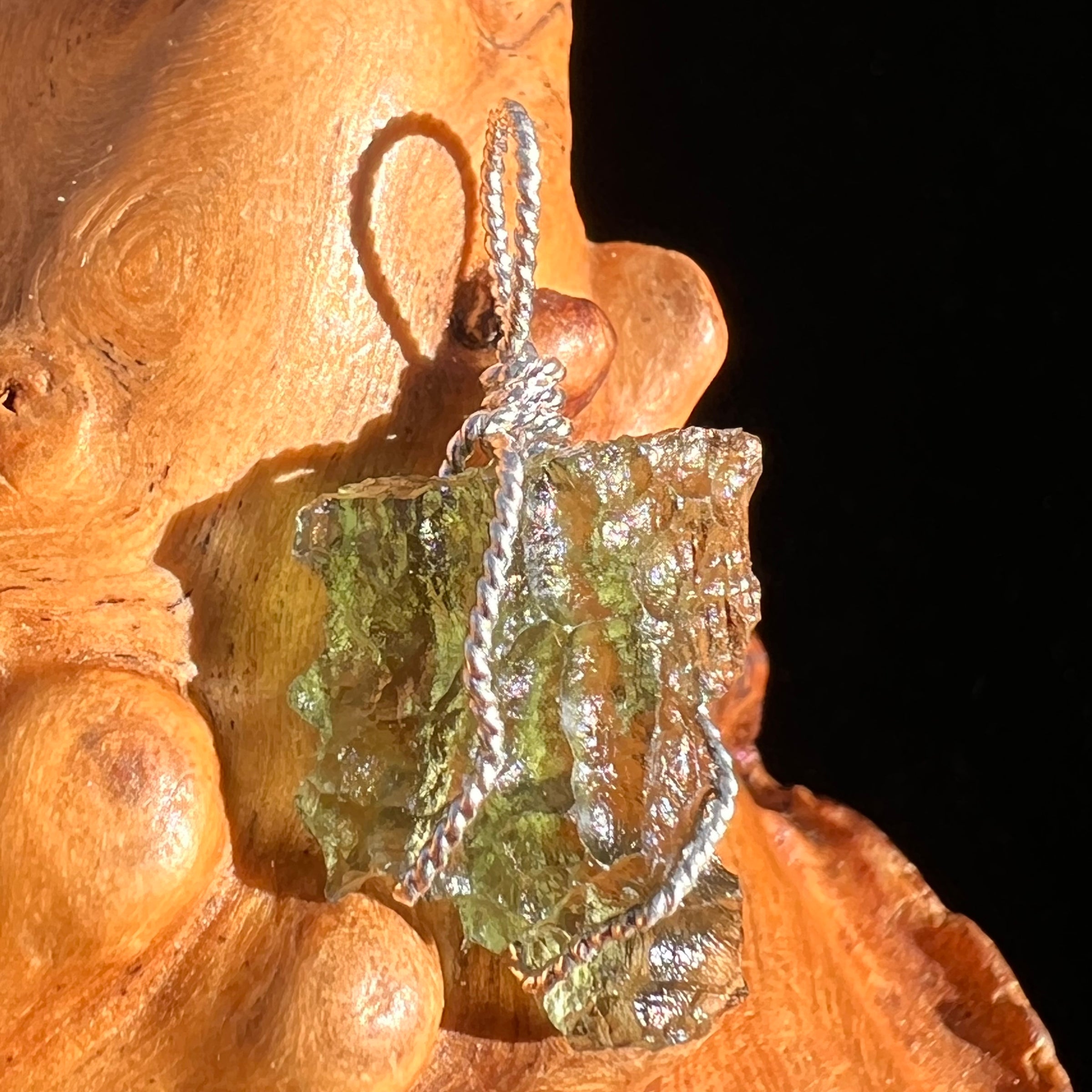 Moldavite Wire Wrapped Pendant Sterling Silver #6818-Moldavite Life