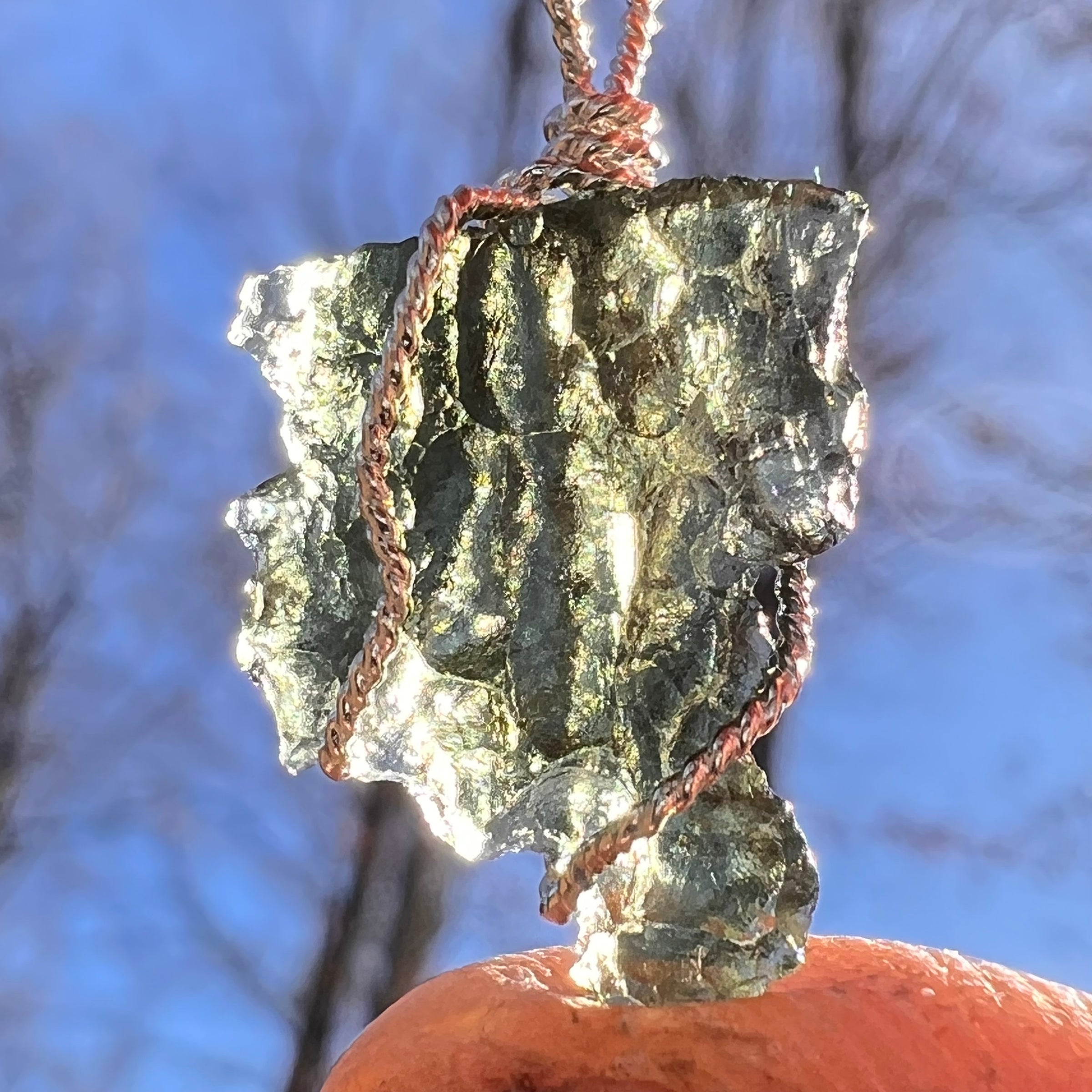 Moldavite Wire Wrapped Pendant Sterling Silver #6818-Moldavite Life