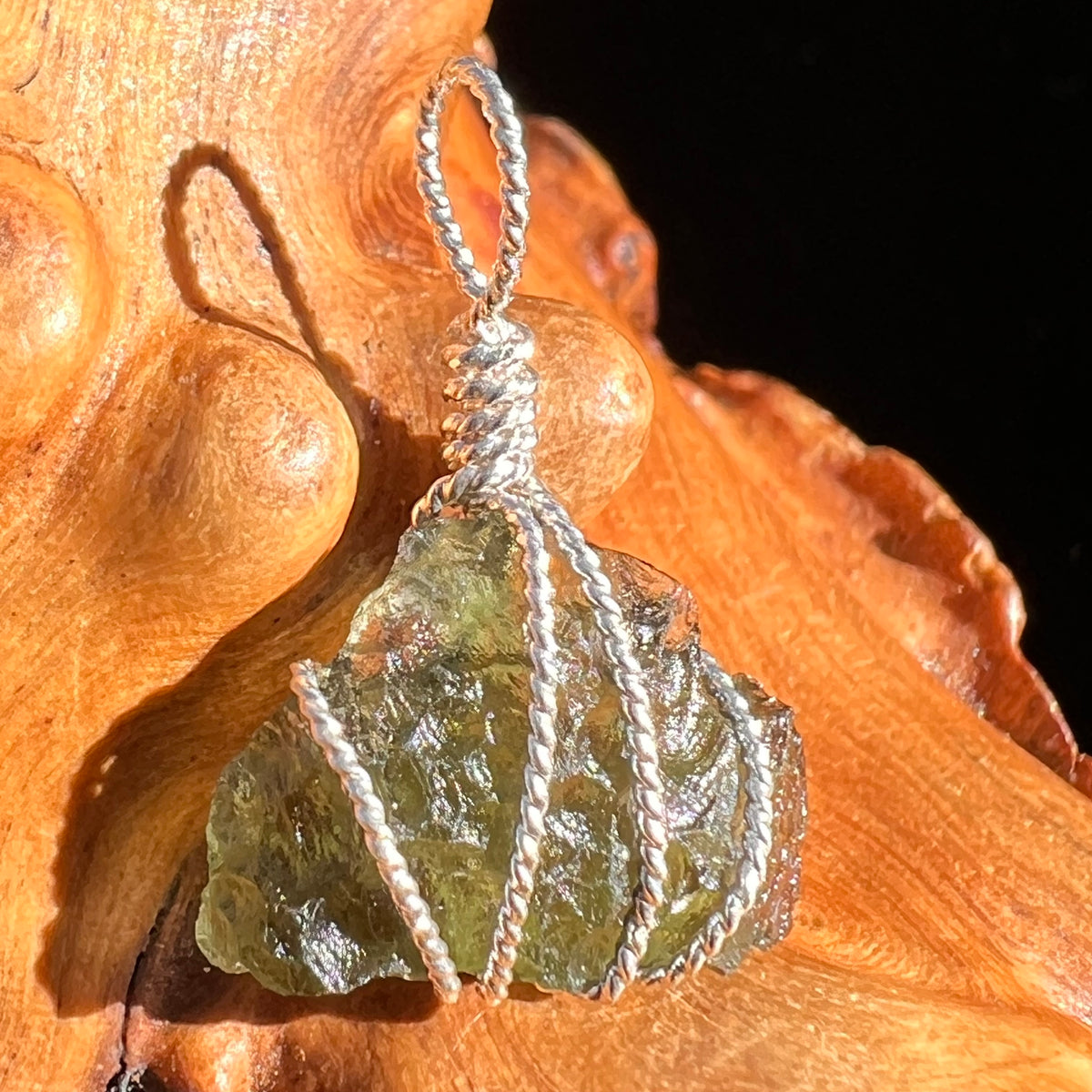 Moldavite Wire Wrapped Pendant Sterling Silver #6821-Moldavite Life