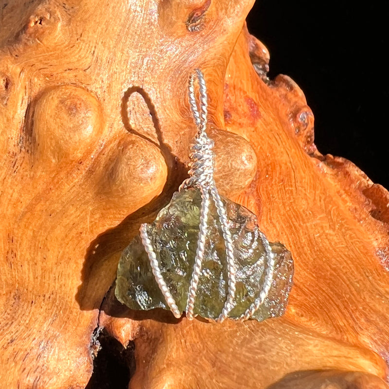 Moldavite Wire Wrapped Pendant Sterling Silver #6821-Moldavite Life