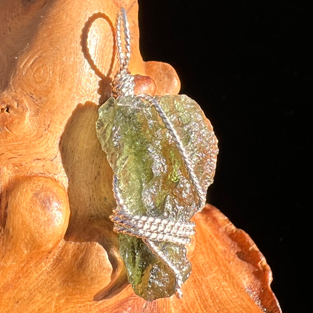 Moldavite Wire Wrapped Pendant Sterling Silver #6823-Moldavite Life