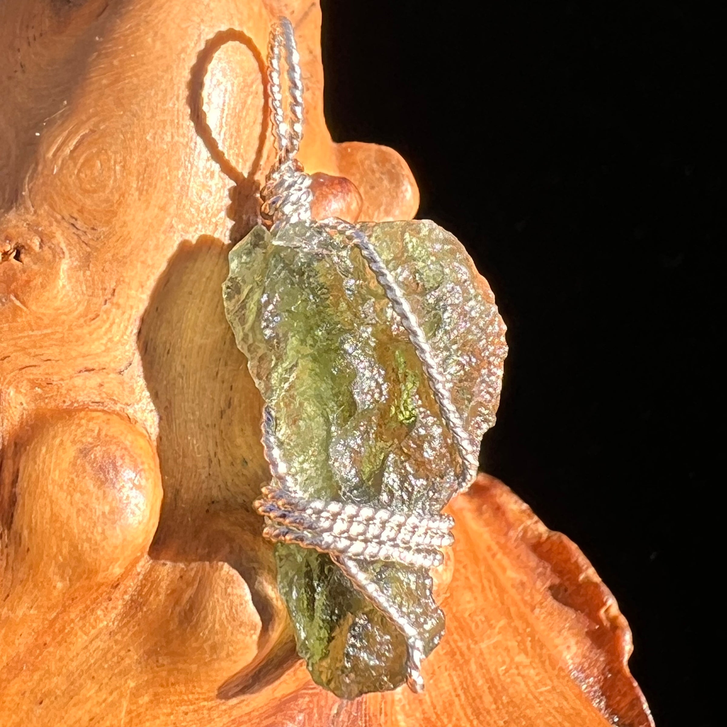 Moldavite Wire Wrapped Pendant Sterling Silver #6823-Moldavite Life