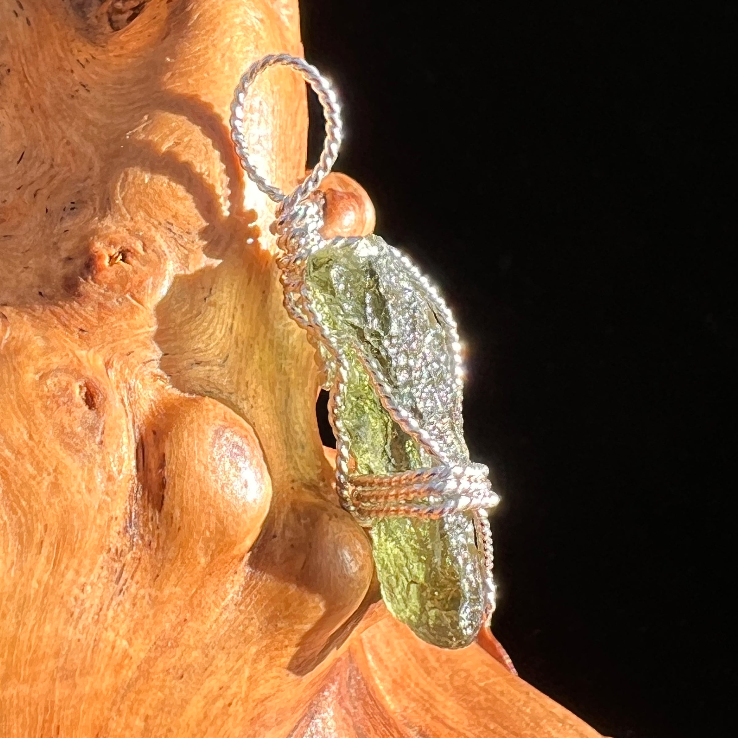 Moldavite Wire Wrapped Pendant Sterling Silver #6823-Moldavite Life