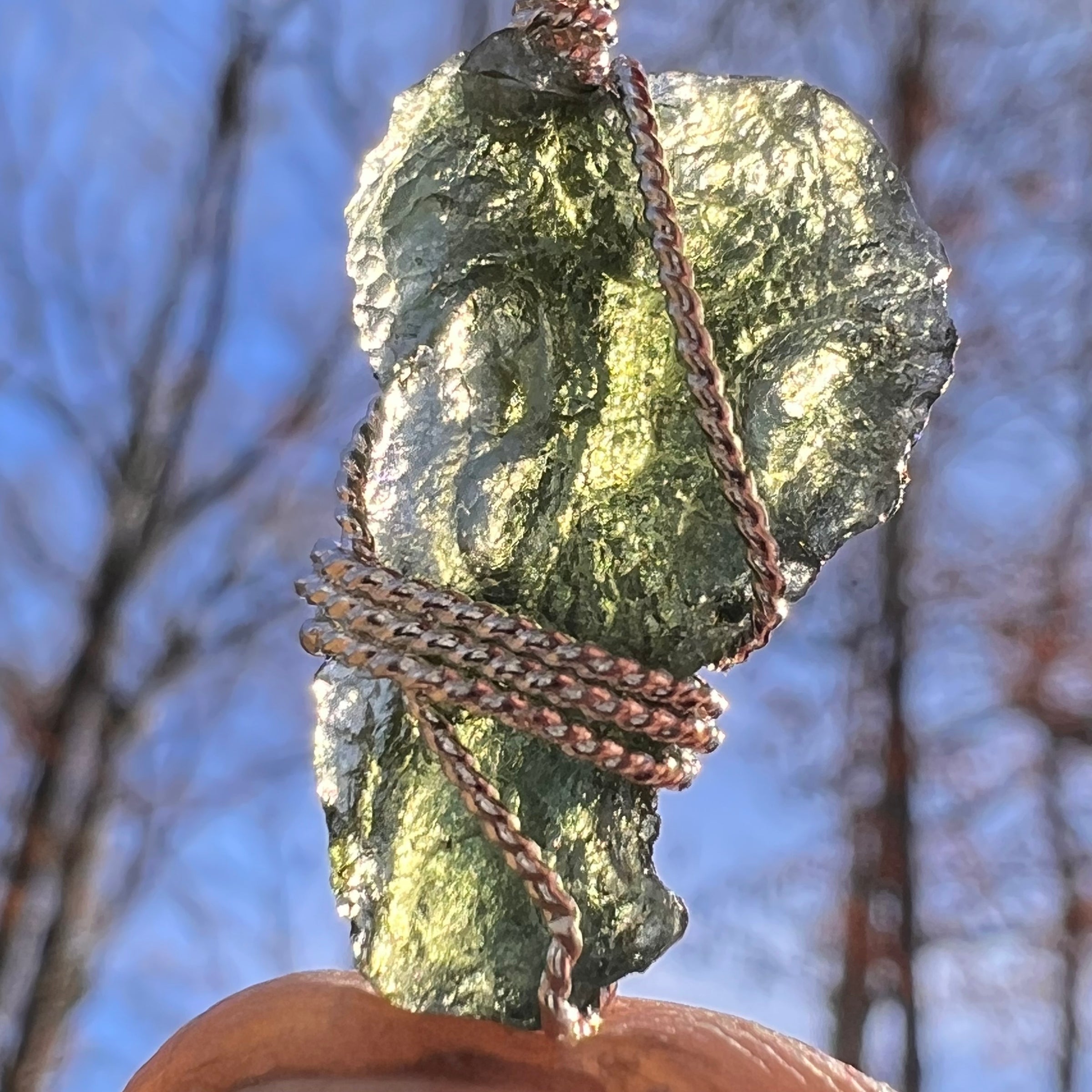 Moldavite Wire Wrapped Pendant Sterling Silver #6823-Moldavite Life