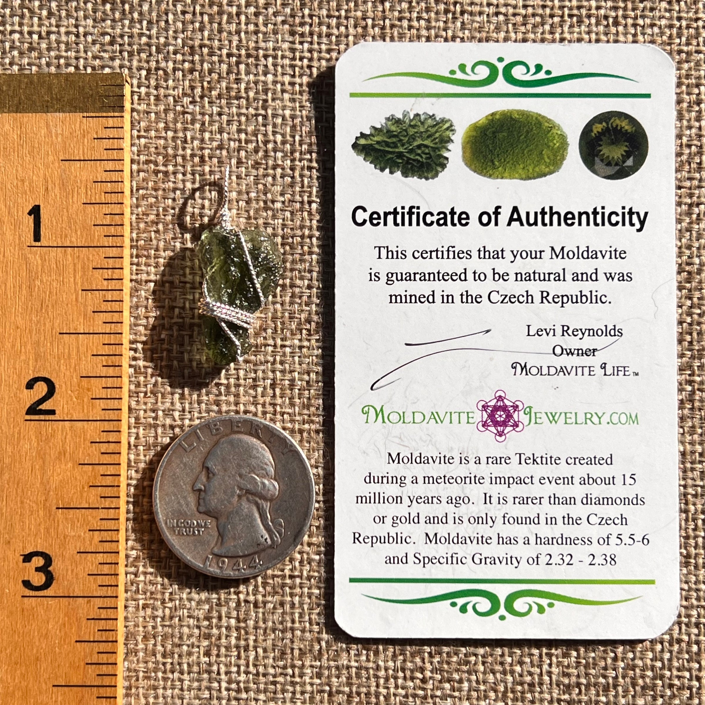 Moldavite Wire Wrapped Pendant Sterling Silver #6823-Moldavite Life