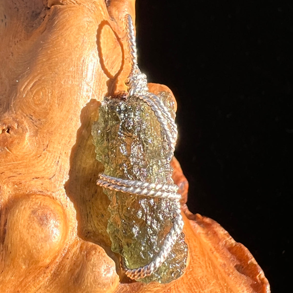 Moldavite Wire Wrapped Pendant Sterling Silver #6825-Moldavite Life